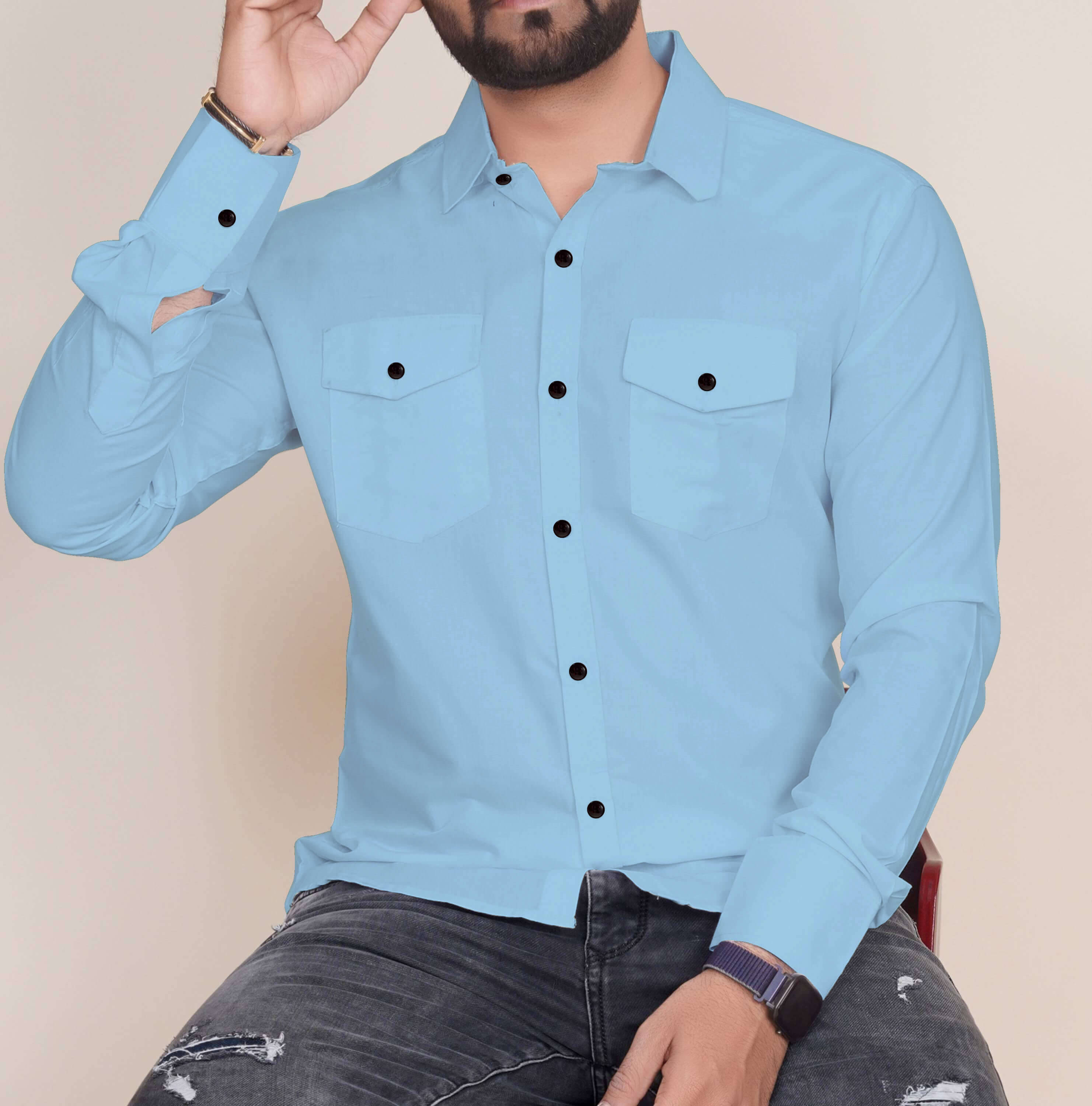 Qlonz store Cotton Blend Regular Fit Solids Full Sleeves Men's Casual Shirt - Light Blue ( Pack of 1 ) Qlonz store Cotton Blend Regular Fit Solids Full Sleeves Men's Casual Shirt - Light Blue ( Pack of 1 )