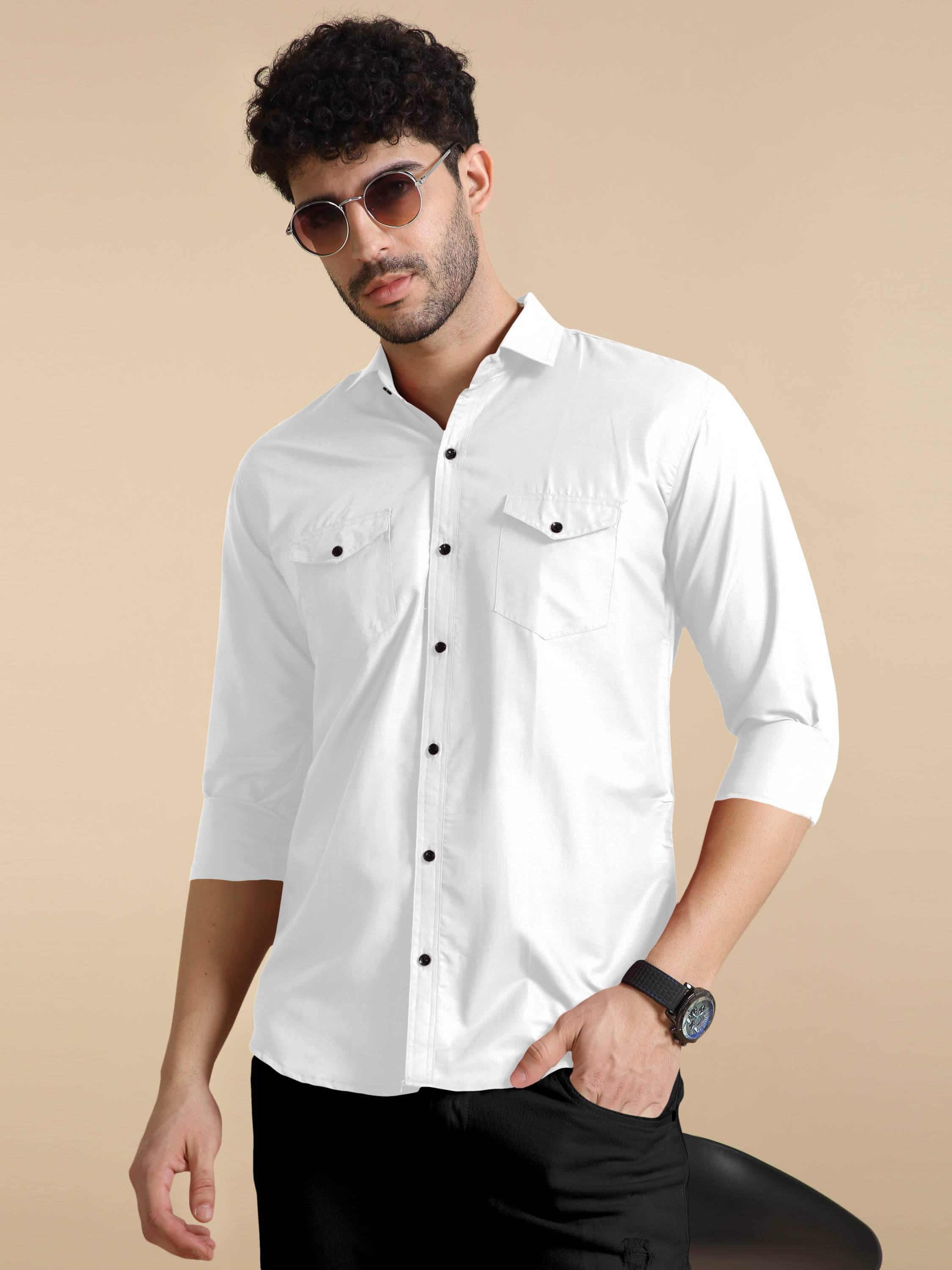     			Qlonz store Cotton Blend Regular Fit Solids Full Sleeves Men's Casual Shirt - White ( Pack of 1 )