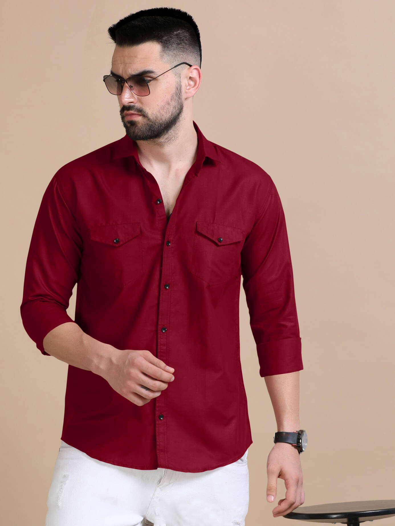 Qlonz store Cotton Blend Regular Fit Solids Full Sleeves Men's Casual Shirt - Maroon ( Pack of 1 ) Qlonz store Cotton Blend Regular Fit Solids Full Sleeves Men's Casual Shirt - Maroon ( Pack of 1 )