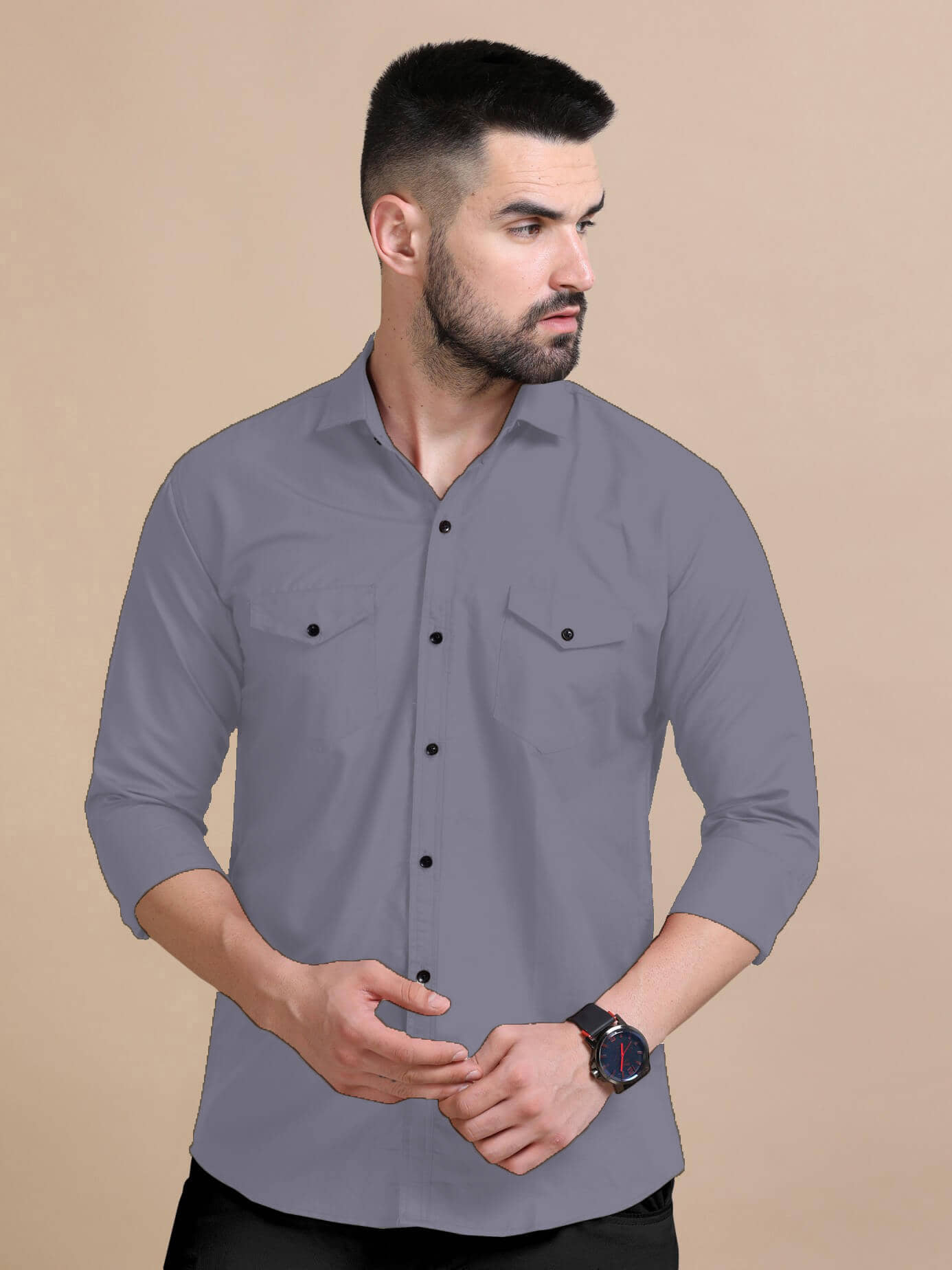 Qlonz store Cotton Blend Regular Fit Solids Full Sleeves Men's Casual Shirt - Grey ( Pack of 1 )
