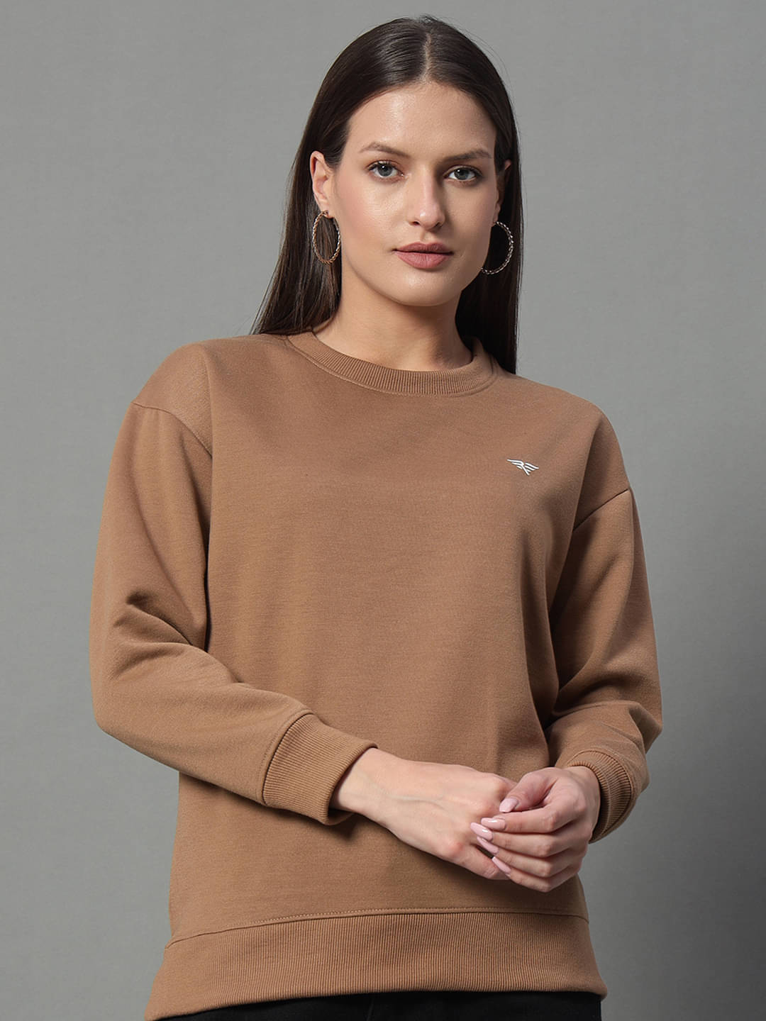     			Riss Cotton Blend Women's Non Hooded Sweatshirt ( Brown )