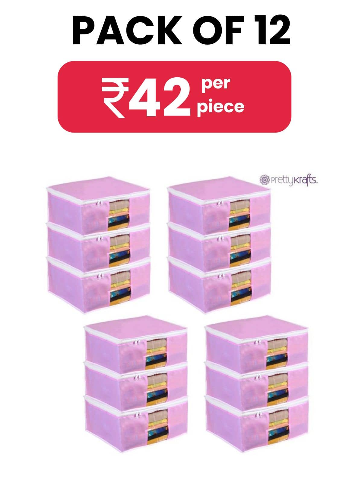 PrettyKrafts Non Woven Saree Cover Storage Bags Premium Quality Saree Organizer for Wardrobe/Cloth Organizer Pack of 12 - Pink - Handbags | Buy online on ZillyBuy