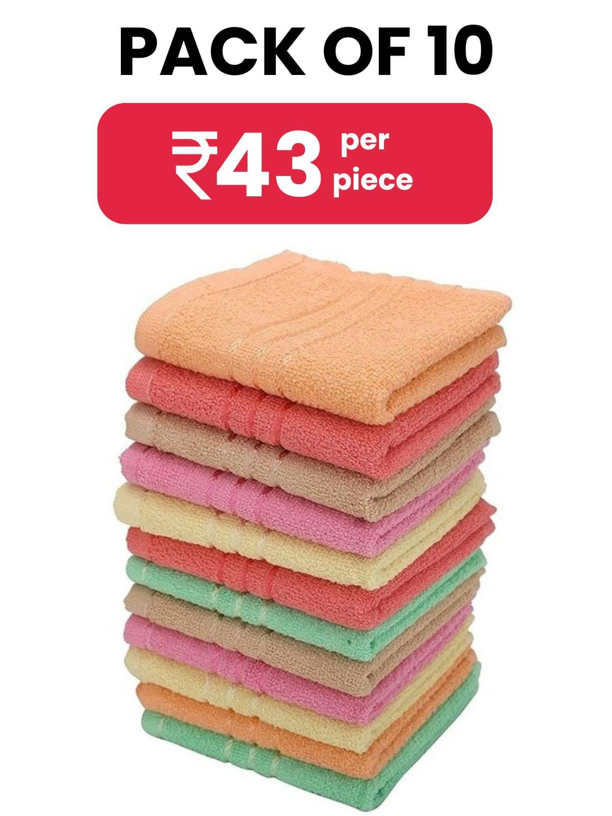     			Swadesi E Shop Pack of 10 Cotton 401-450 -GSM Hand Towel ( Multicolor )
