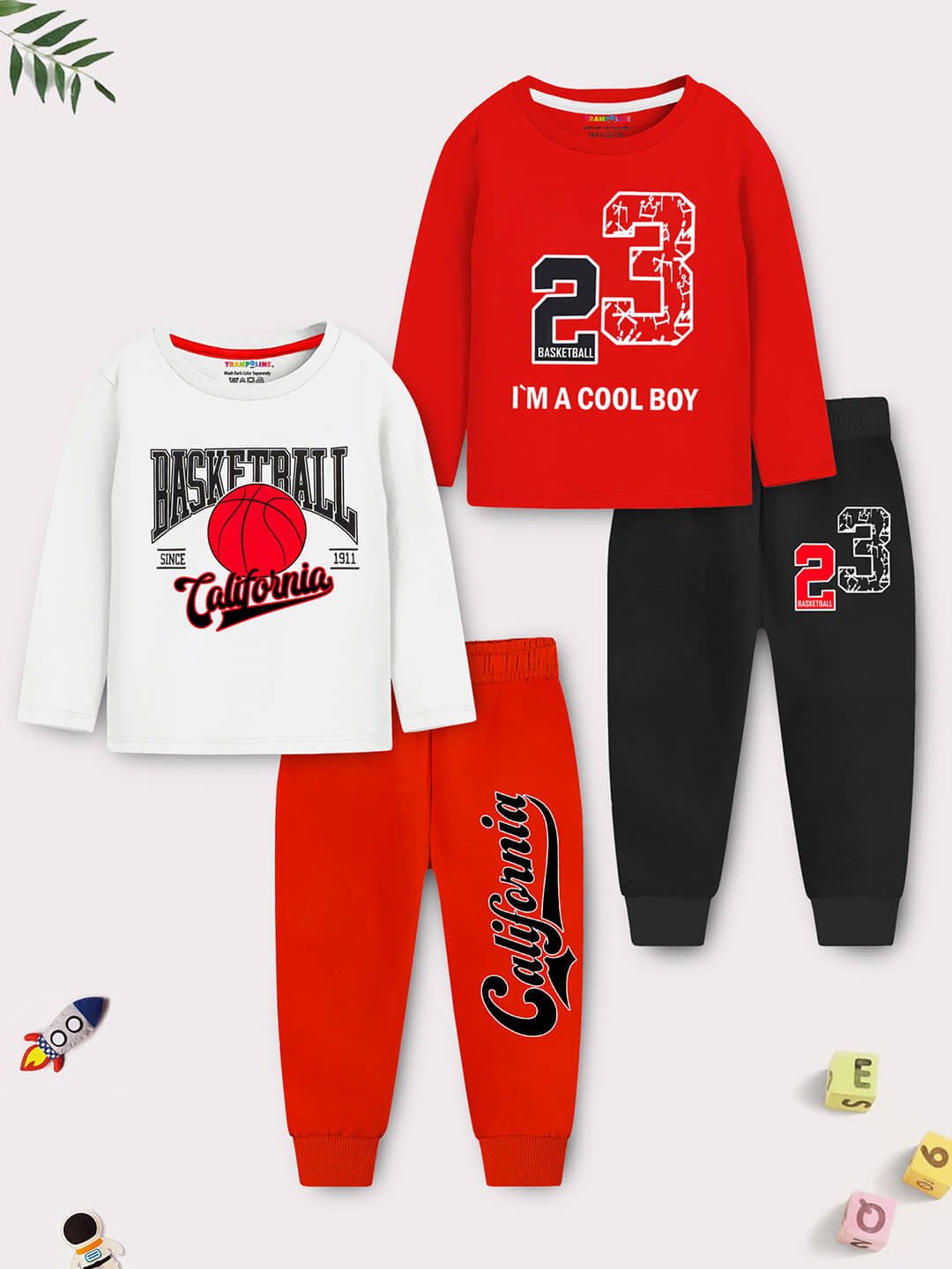 Trampoline Pack of 2 Boys Cotton Blend Nightsuit Set ( Red ) - Nightwear & Loungewear | Buy online on ZillyBuy