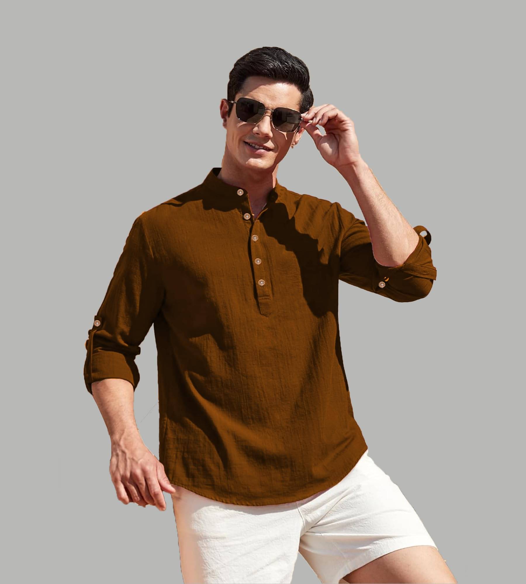 TrendiVastra Gold Cotton Blend Men's Shirt Style Kurta ( Pack of 1 ) TrendiVastra Gold Cotton Blend Men's Shirt Style Kurta ( Pack of 1 )