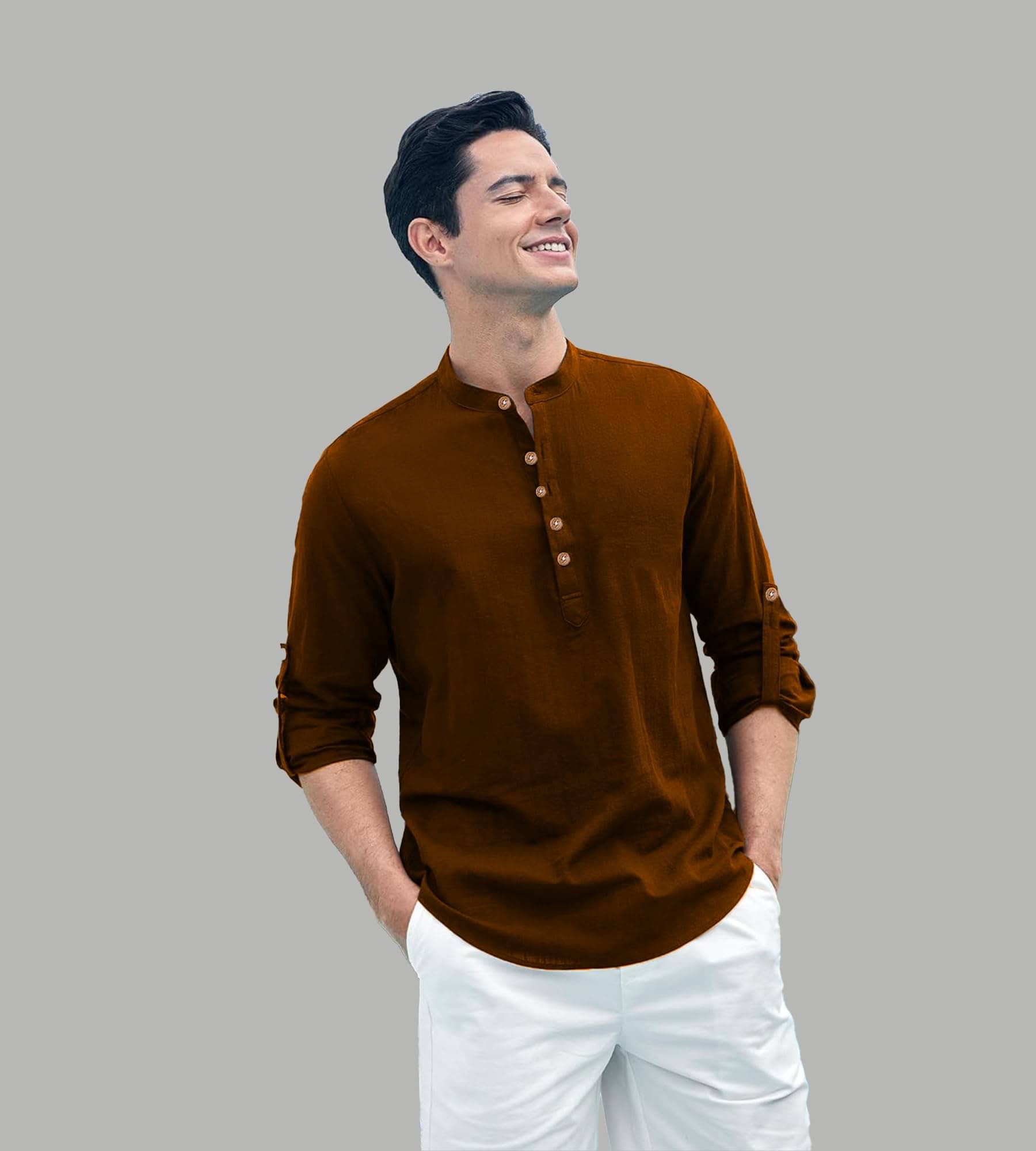 TrendiVastra Gold Cotton Blend Men's Shirt Style Kurta ( Pack of 1 ) TrendiVastra Gold Cotton Blend Men's Shirt Style Kurta ( Pack of 1 )