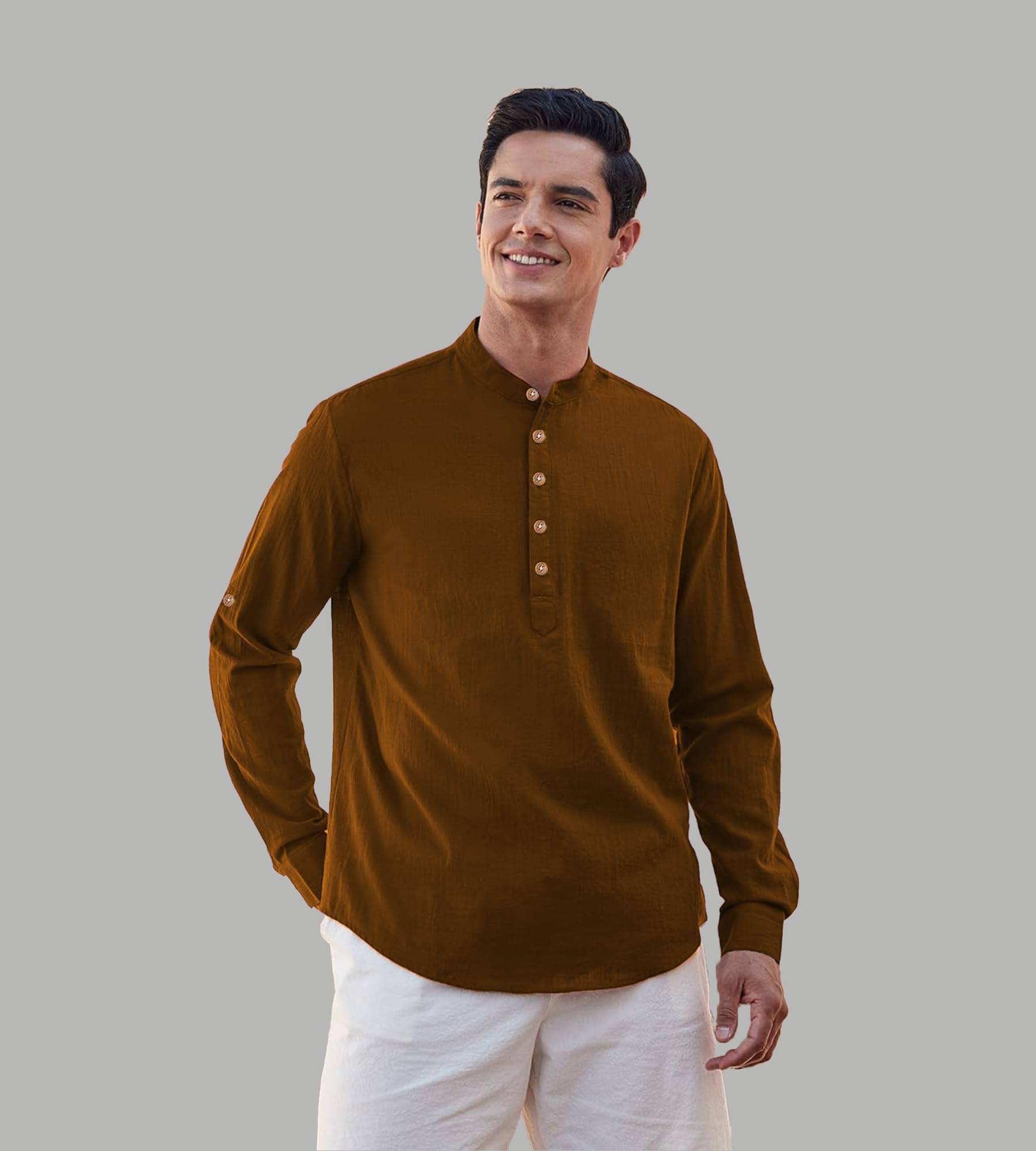 TrendiVastra Gold Cotton Blend Men's Shirt Style Kurta ( Pack of 1 ) TrendiVastra Gold Cotton Blend Men's Shirt Style Kurta ( Pack of 1 )