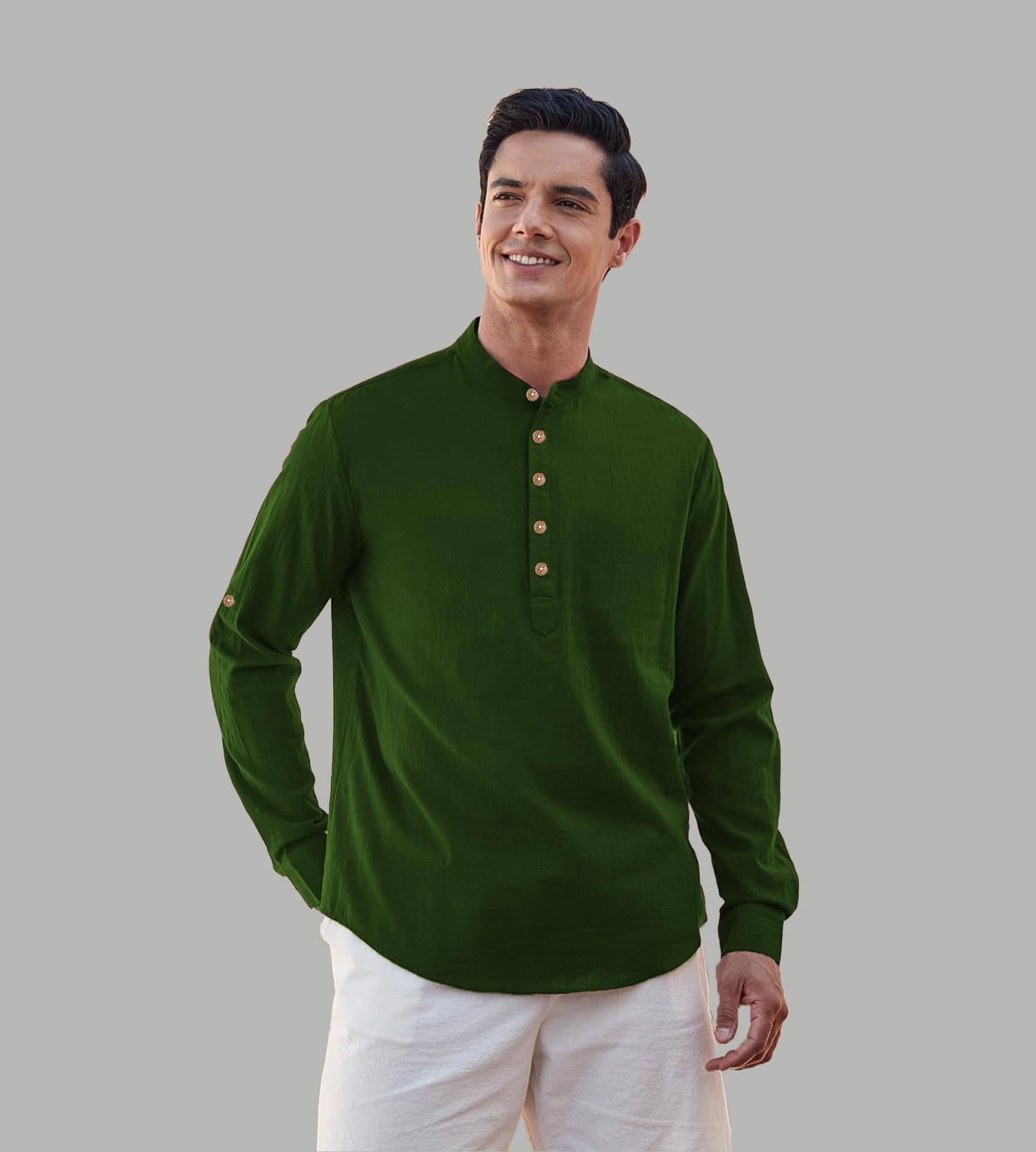 TrendiVastra Green Cotton Blend Men's Shirt Style Kurta ( Pack of 1 ) TrendiVastra Green Cotton Blend Men's Shirt Style Kurta ( Pack of 1 )