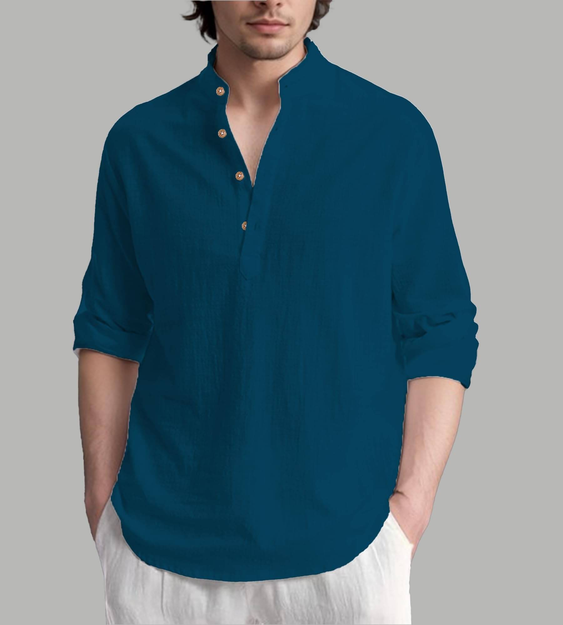 TrendiVastra Indigo Cotton Blend Men's Shirt Style Kurta ( Pack of 1 )     			TrendiVastra Indigo Cotton Blend Men's Shirt Style Kurta ( Pack of 1 )