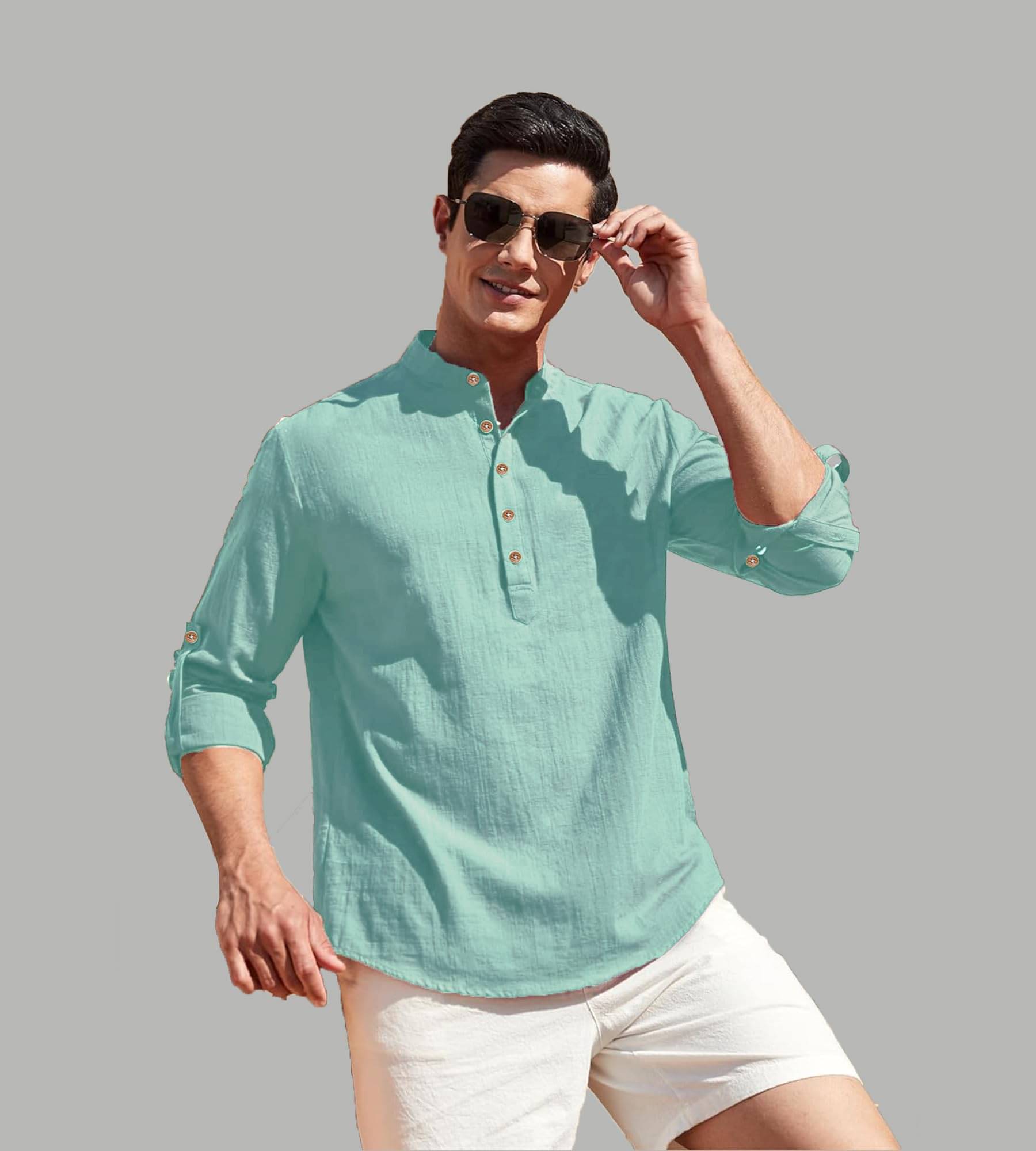 TrendiVastra Light Blue Cotton Blend Men's Shirt Style Kurta ( Pack of 1 ) TrendiVastra Light Blue Cotton Blend Men's Shirt Style Kurta ( Pack of 1 )