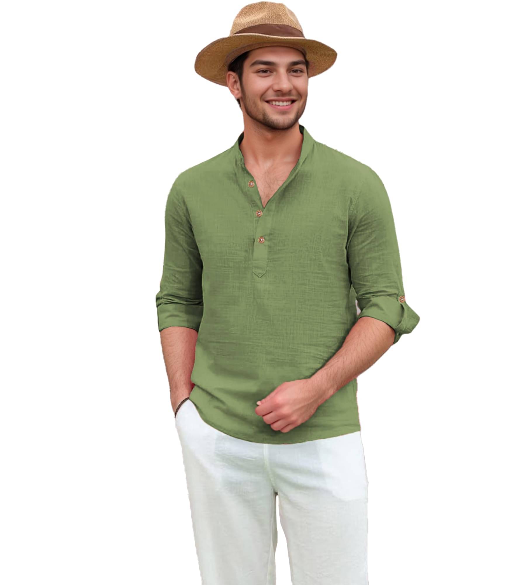     			TrendiVastra Light Green Cotton Blend Men's Shirt Style Kurta ( Pack of 1 )