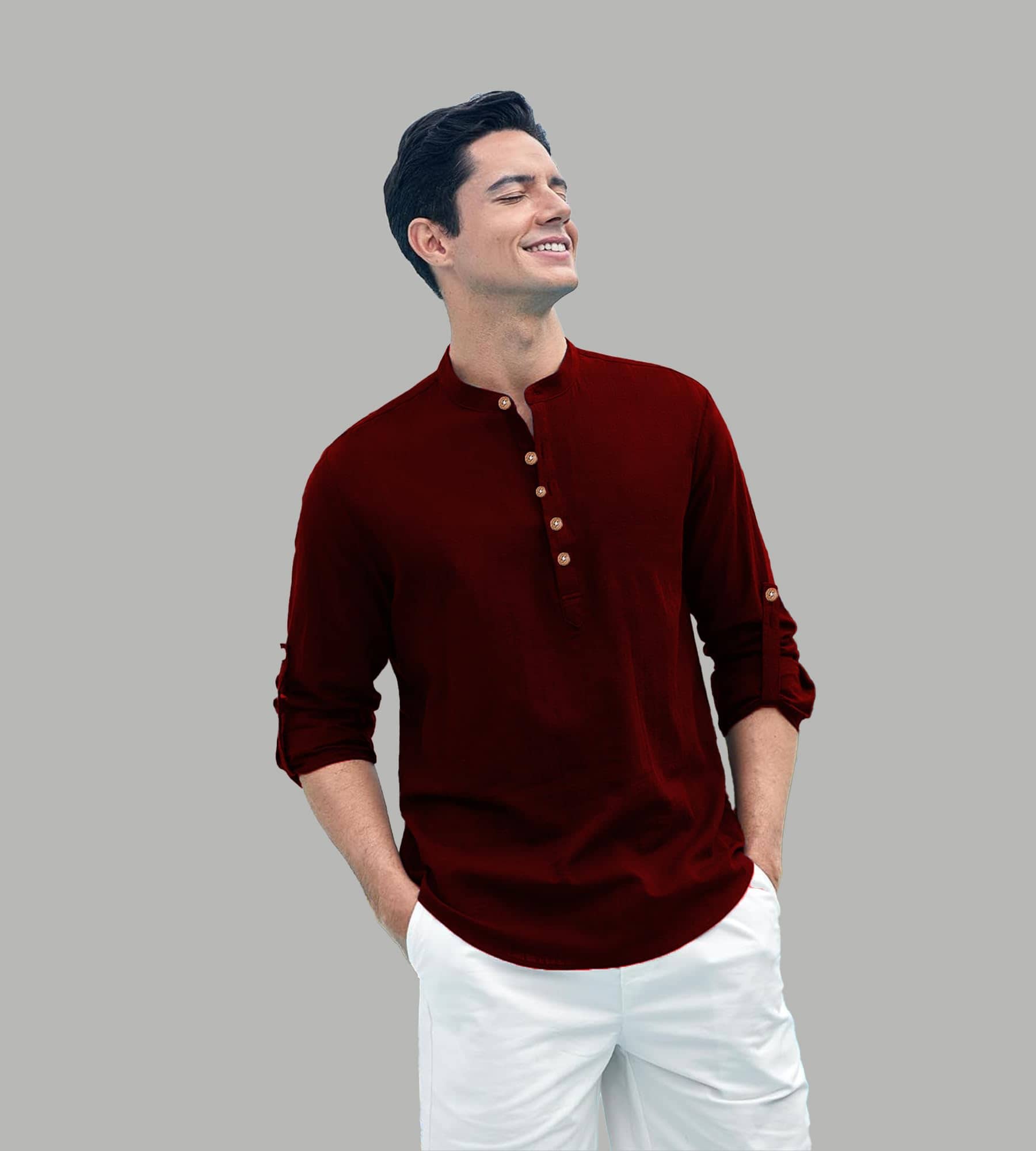TrendiVastra Maroon Cotton Blend Men's Shirt Style Kurta ( Pack of 1 ) - Kurtas & Kurta Sets | Buy online on ZillyBuy