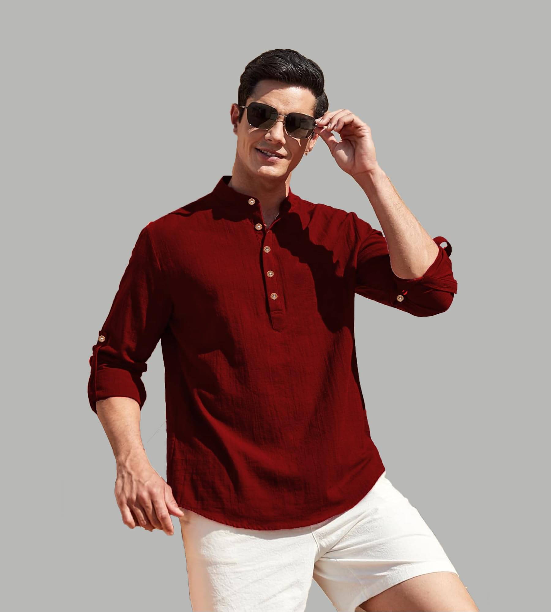 TrendiVastra Maroon Cotton Blend Men's Shirt Style Kurta ( Pack of 1 ) TrendiVastra Maroon Cotton Blend Men's Shirt Style Kurta ( Pack of 1 )