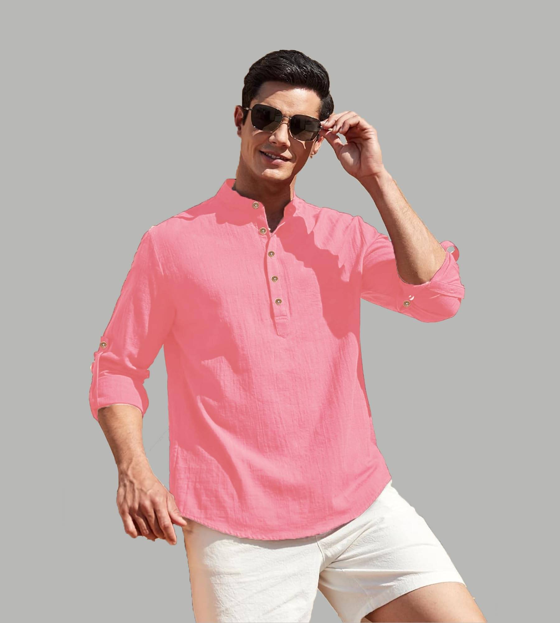     			TrendiVastra Peach Cotton Blend Men's Shirt Style Kurta ( Pack of 1 )