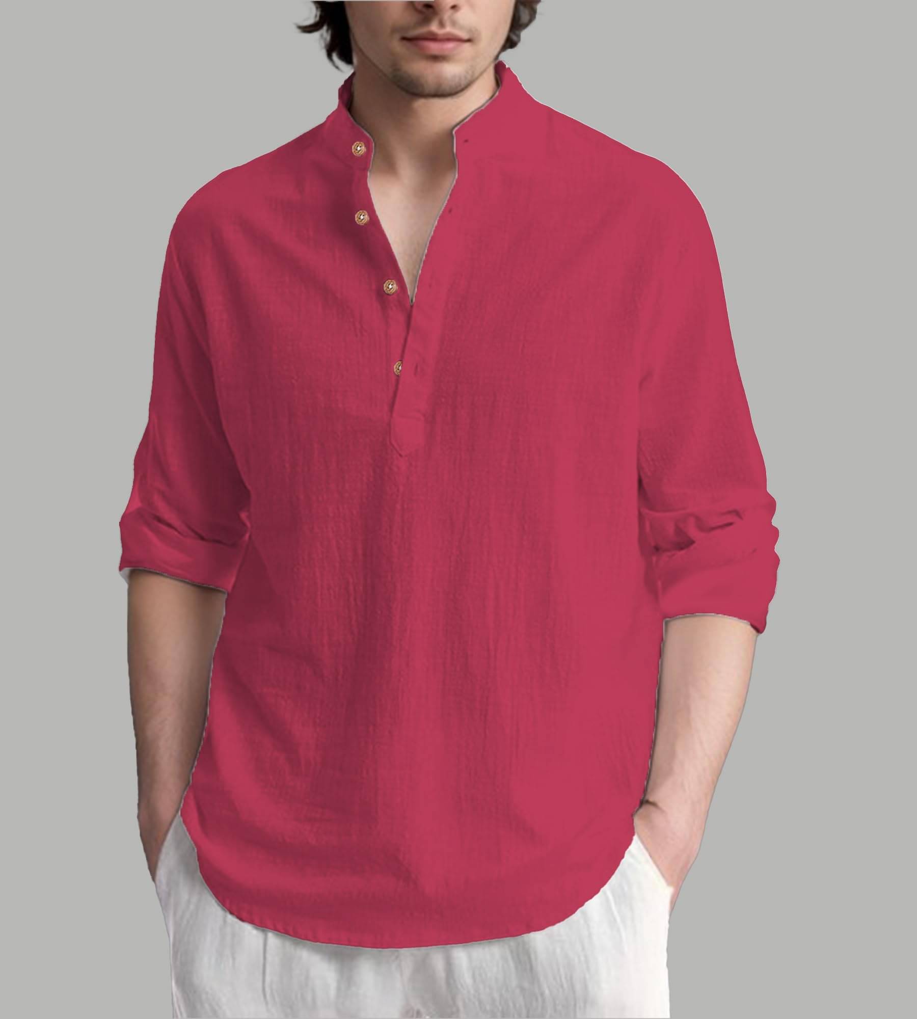 TrendiVastra Pink Cotton Blend Men's Shirt Style Kurta ( Pack of 1 ) TrendiVastra Pink Cotton Blend Men's Shirt Style Kurta ( Pack of 1 )