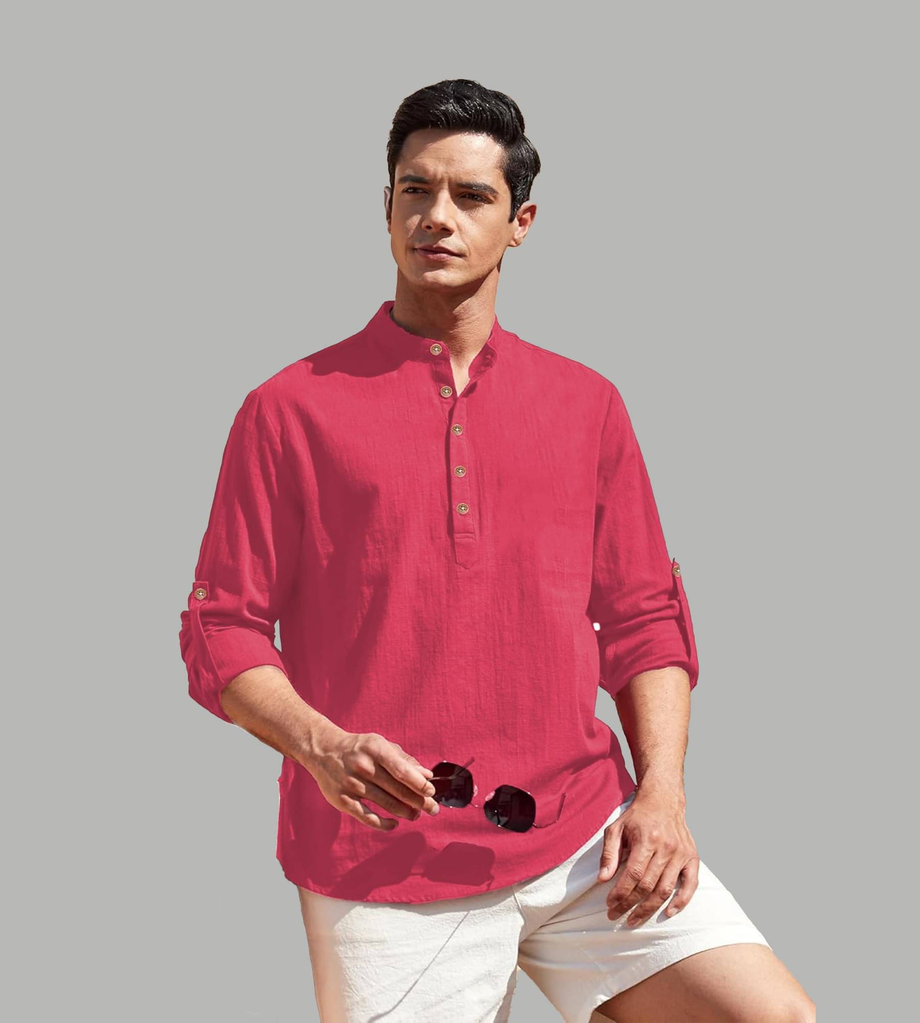 TrendiVastra Pink Cotton Blend Men's Shirt Style Kurta ( Pack of 1 ) TrendiVastra Pink Cotton Blend Men's Shirt Style Kurta ( Pack of 1 )