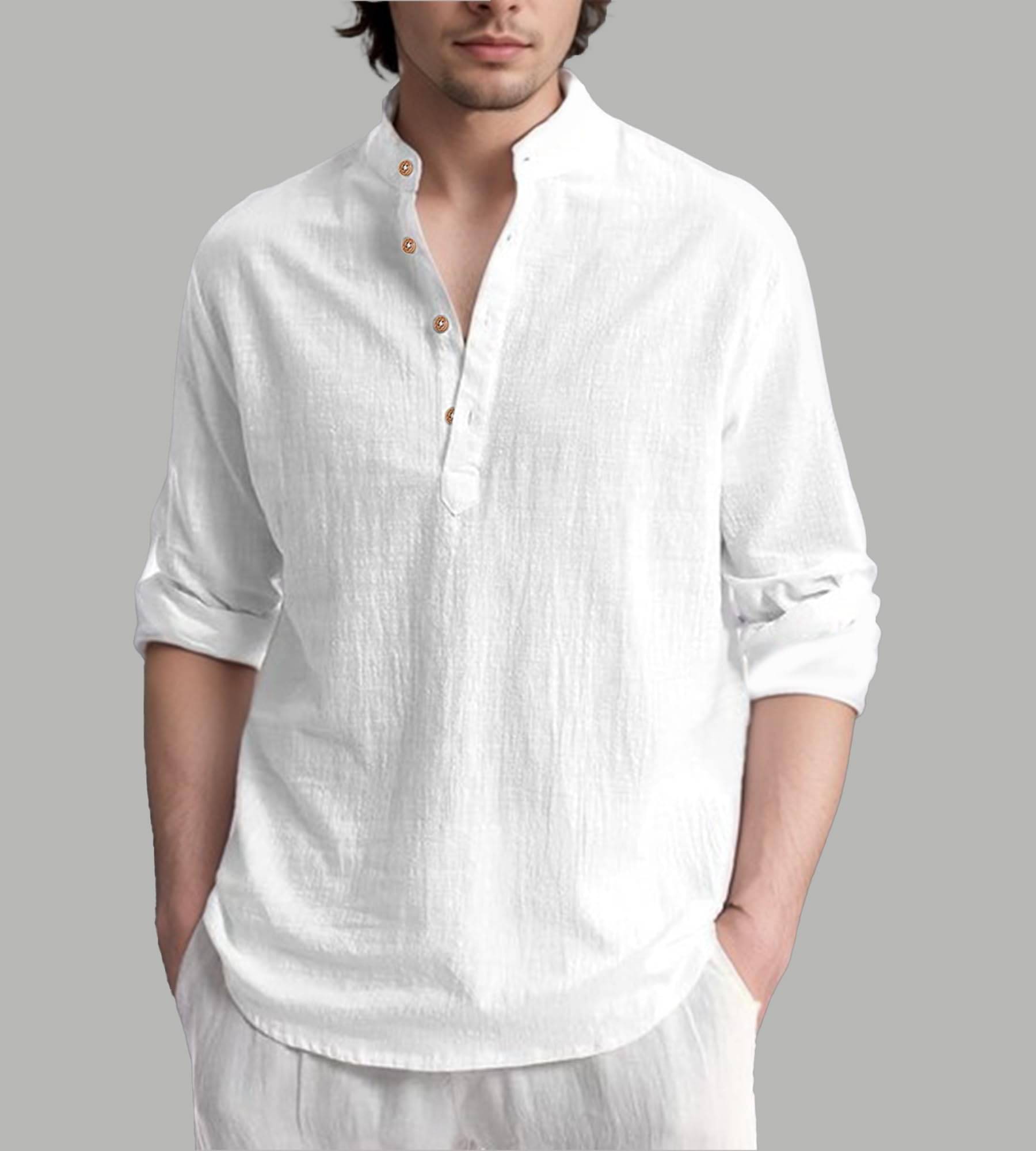 TrendiVastra WHite Cotton Blend Men's Shirt Style Kurta ( Pack of 1 ) TrendiVastra WHite Cotton Blend Men's Shirt Style Kurta ( Pack of 1 )