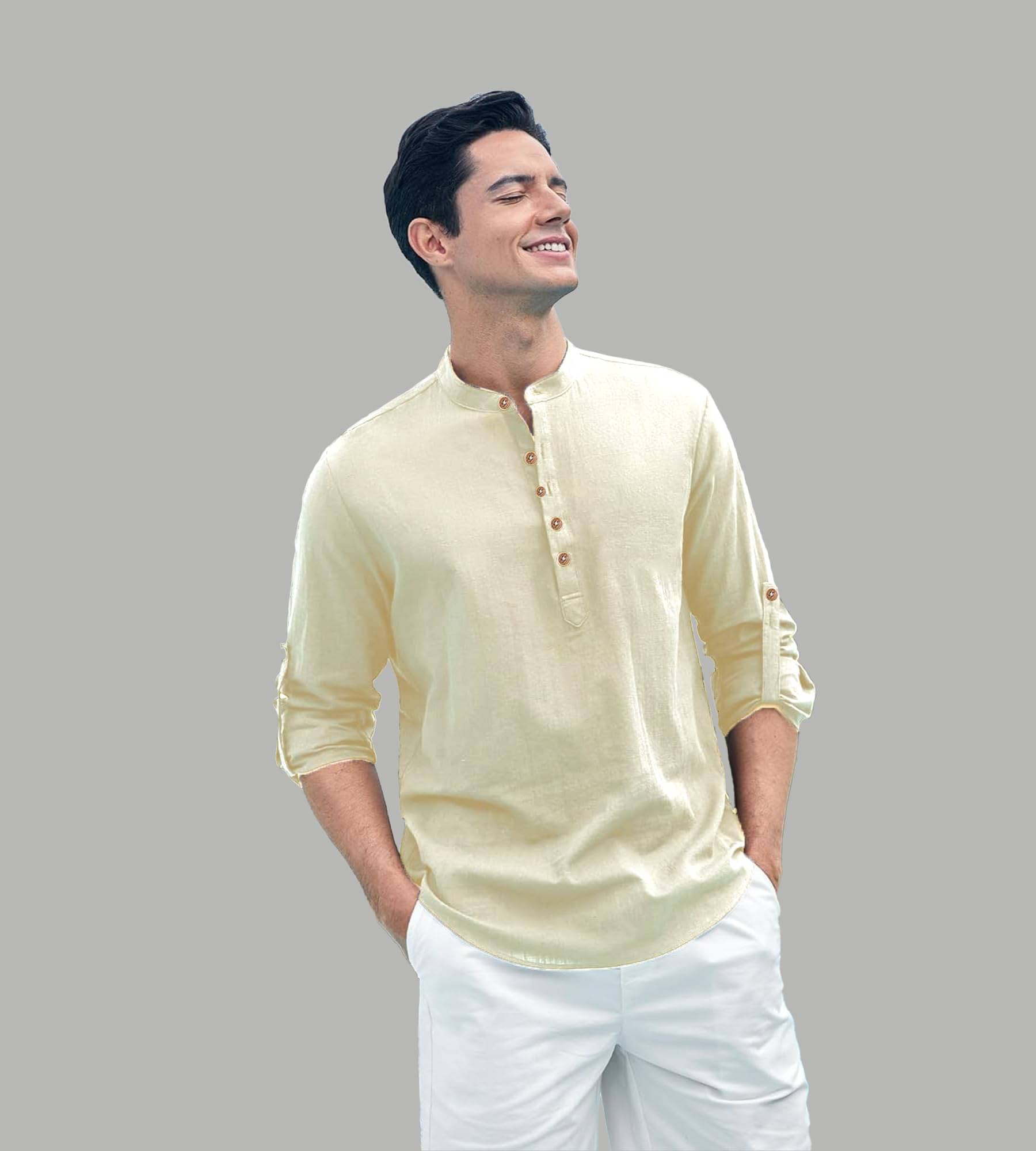UNI VIBE Beige Cotton Blend Men's Shirt Style Kurta ( Pack of 1 ) UNI VIBE Beige Cotton Blend Men's Shirt Style Kurta ( Pack of 1 )