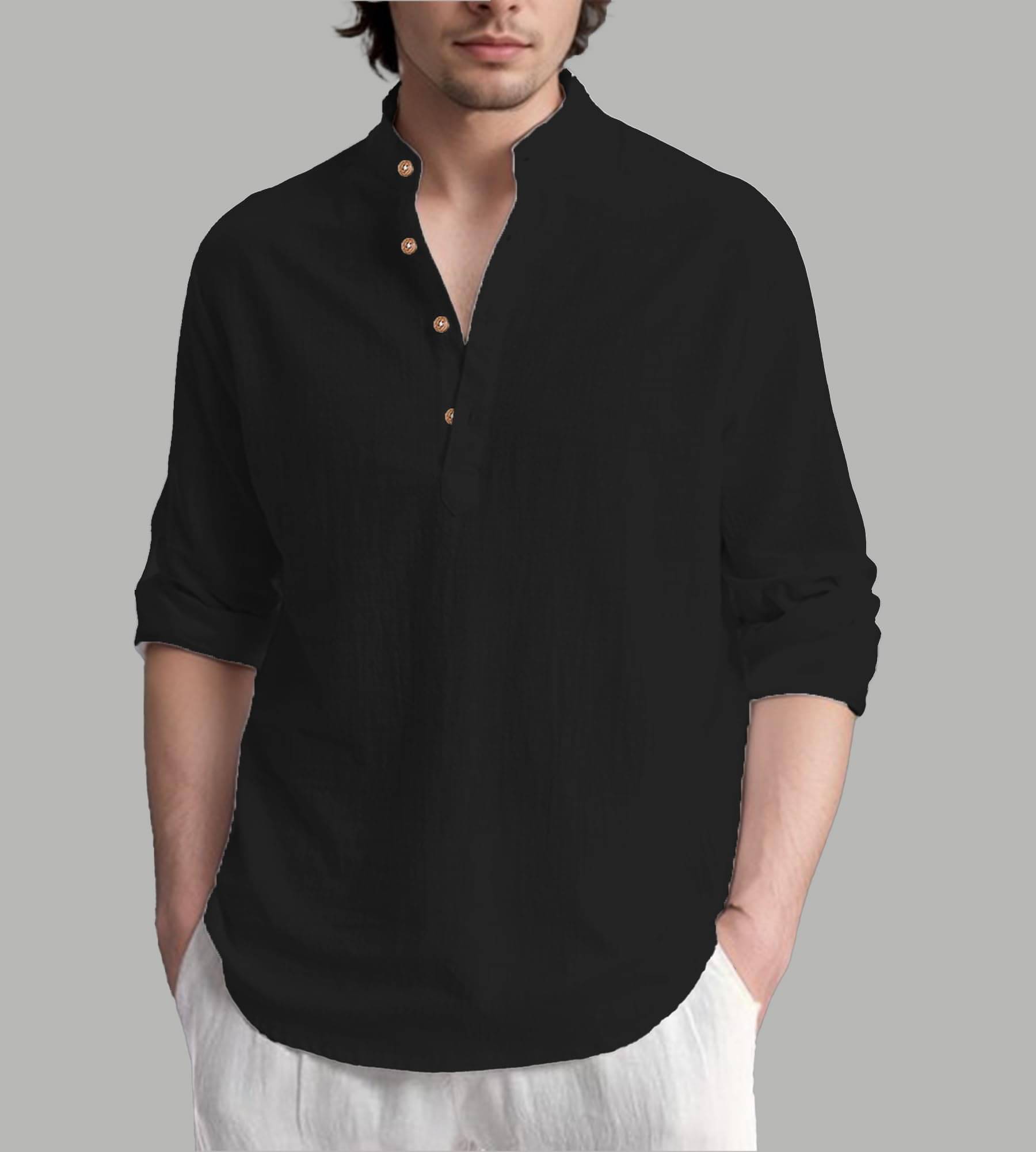 UNI VIBE Black Cotton Blend Men's Shirt Style Kurta ( Pack of 1 ) UNI VIBE Black Cotton Blend Men's Shirt Style Kurta ( Pack of 1 )