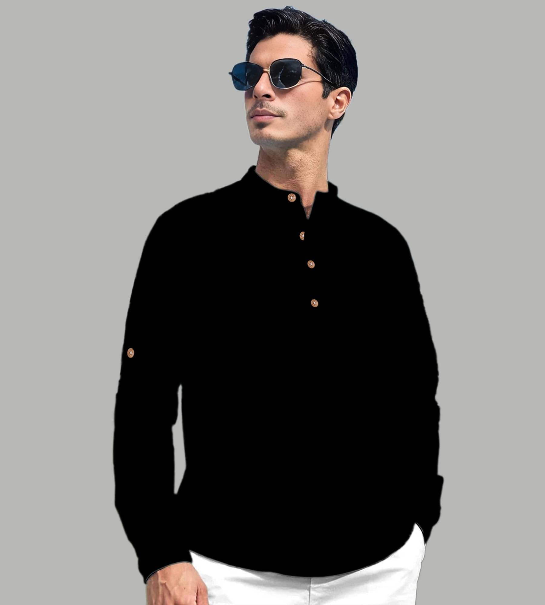UNI VIBE Black Cotton Blend Men's Shirt Style Kurta ( Pack of 1 ) UNI VIBE Black Cotton Blend Men's Shirt Style Kurta ( Pack of 1 )