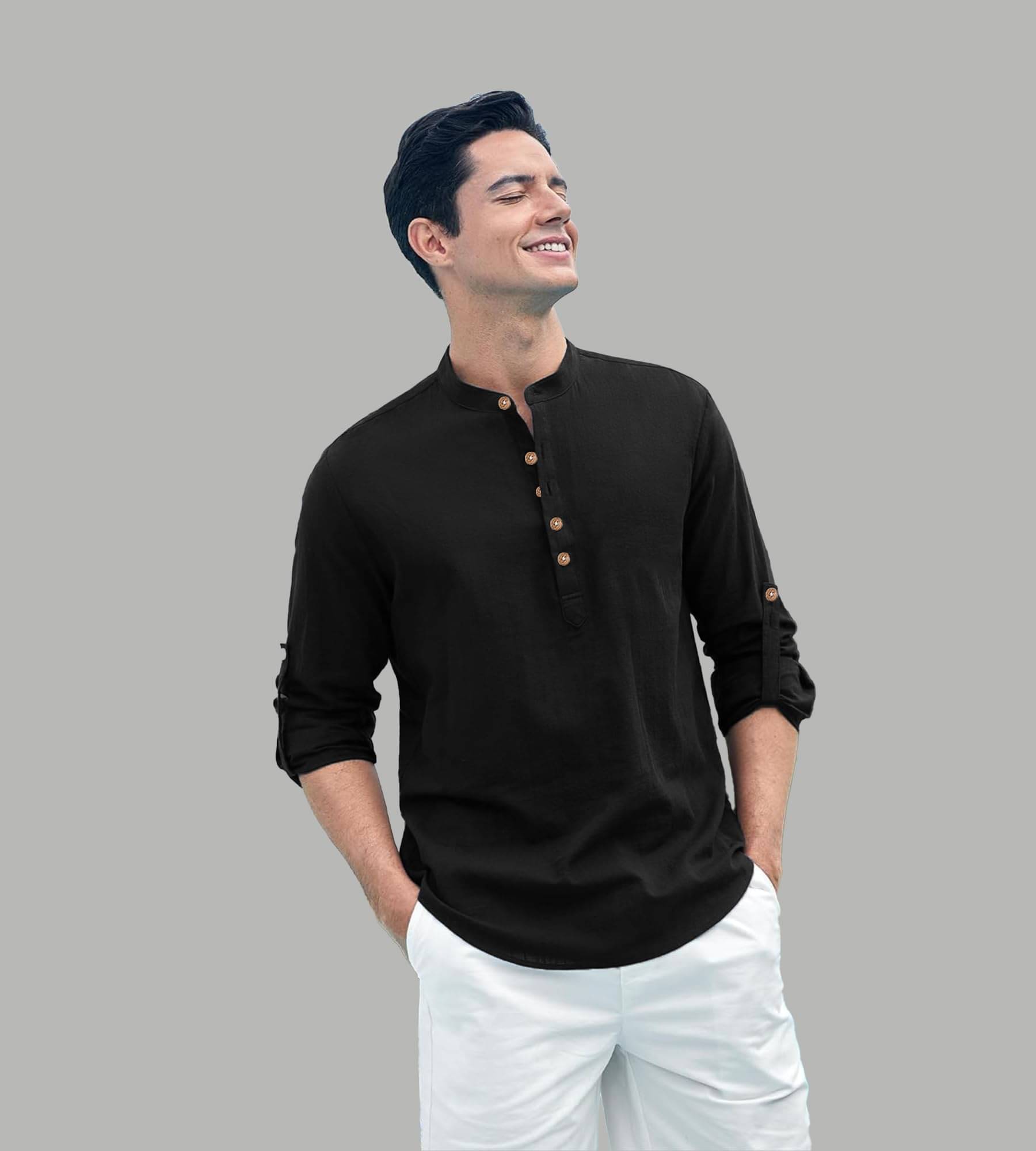 UNI VIBE Black Cotton Blend Men's Shirt Style Kurta ( Pack of 1 ) UNI VIBE Black Cotton Blend Men's Shirt Style Kurta ( Pack of 1 )