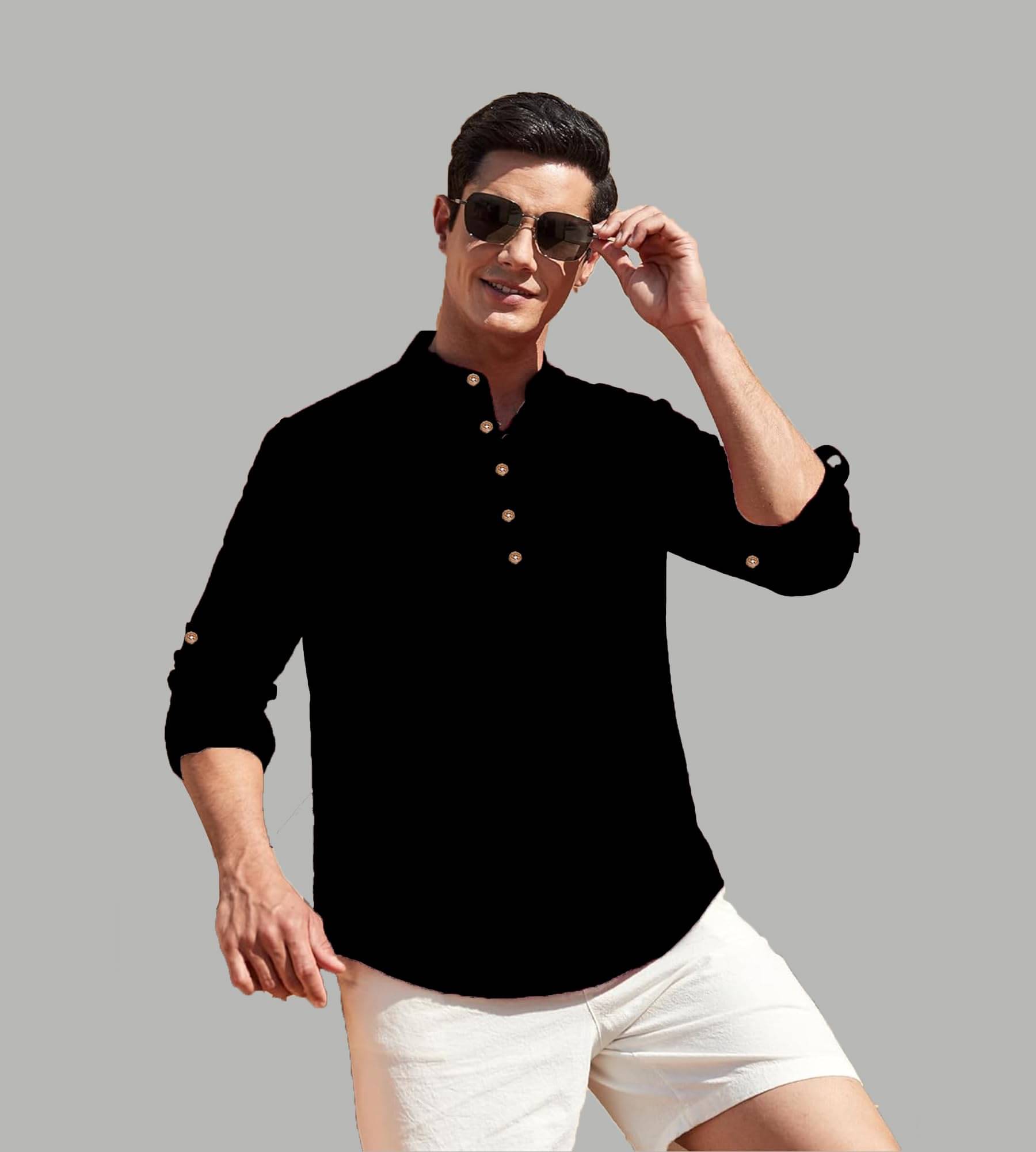     			UNI VIBE Black Cotton Blend Men's Shirt Style Kurta ( Pack of 1 )