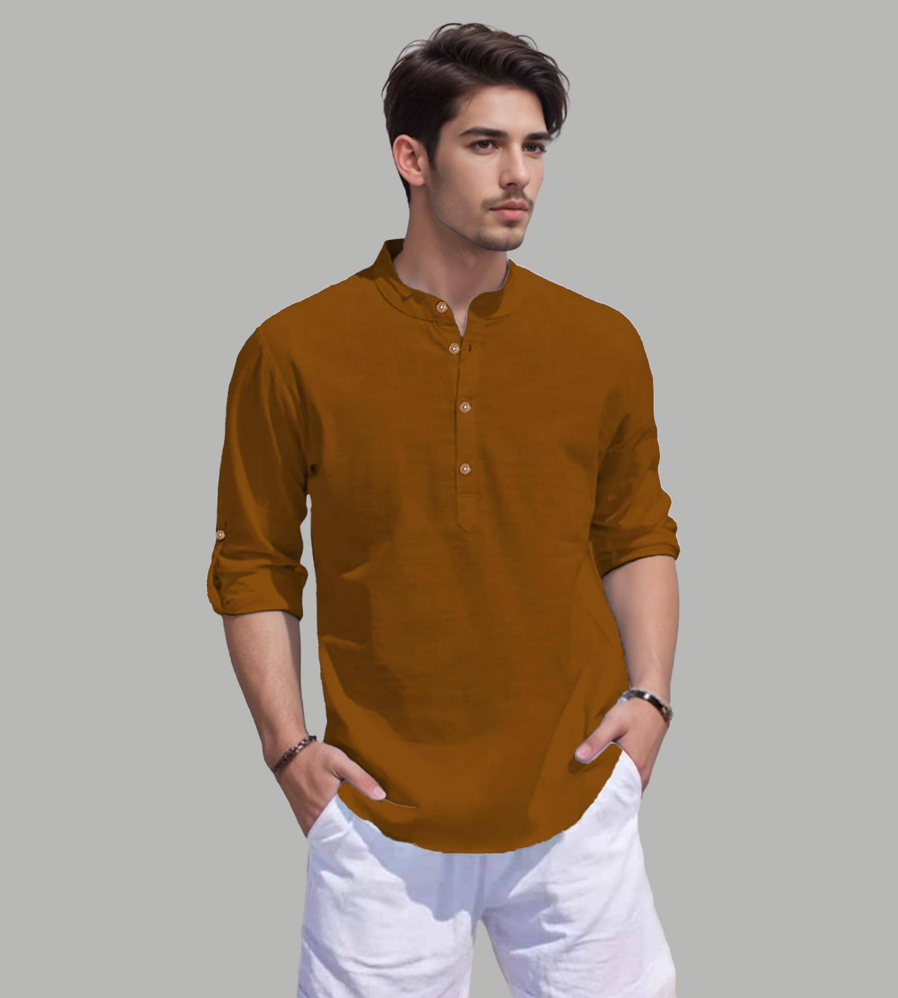 UNI VIBE Gold Cotton Blend Men's Shirt Style Kurta ( Pack of 1 ) UNI VIBE Gold Cotton Blend Men's Shirt Style Kurta ( Pack of 1 )