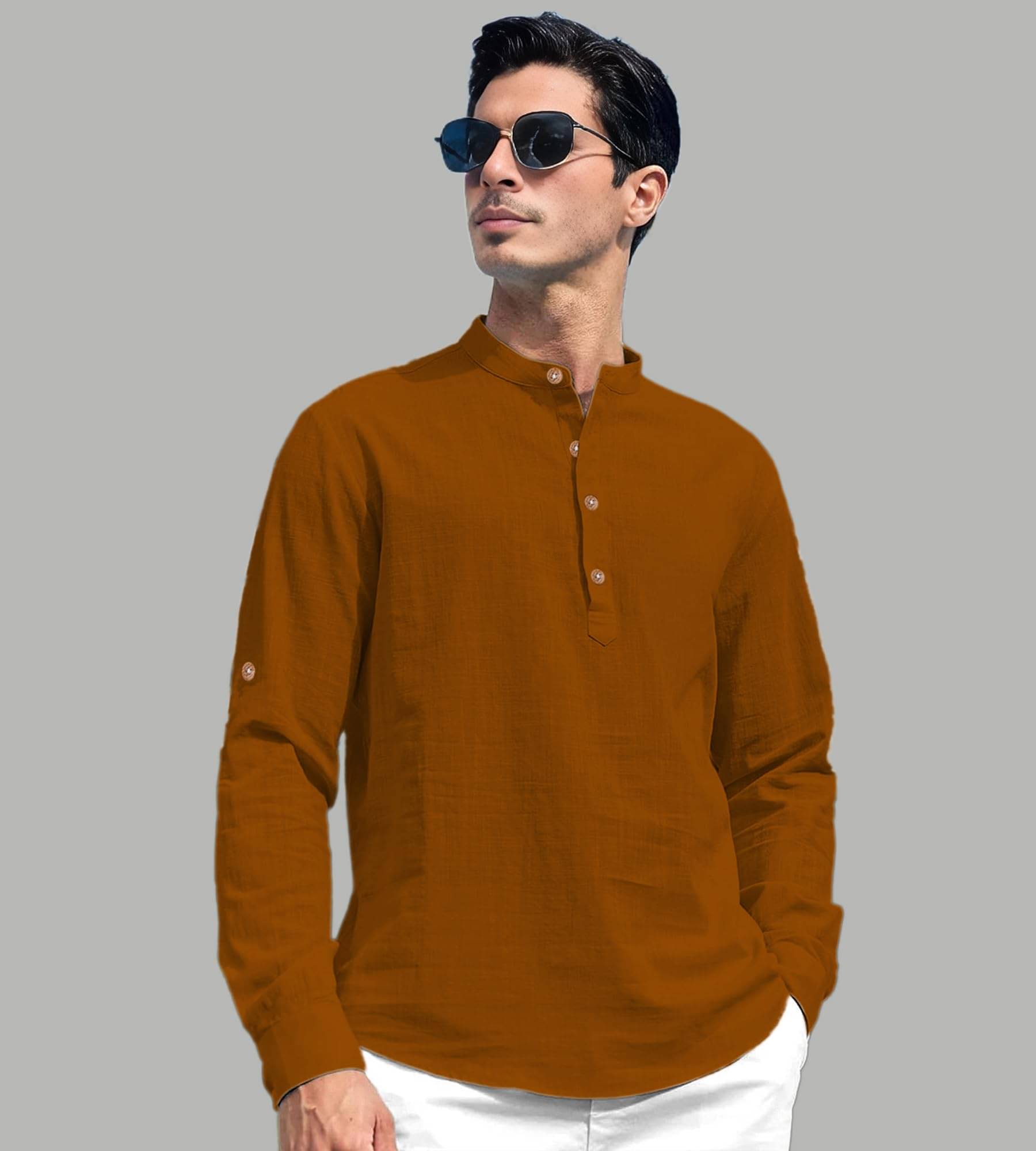     			UNI VIBE Gold Cotton Blend Men's Shirt Style Kurta ( Pack of 1 )