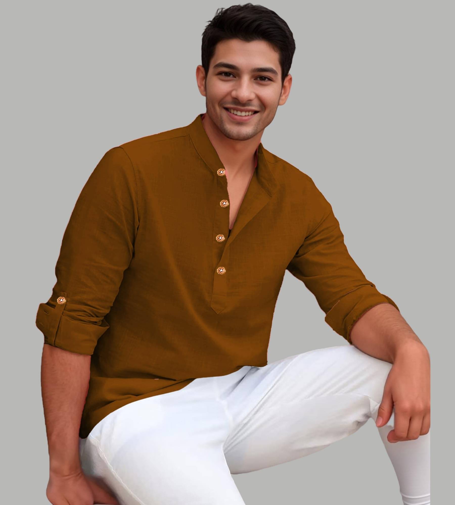     			UNI VIBE Gold Cotton Blend Men's Shirt Style Kurta ( Pack of 1 )