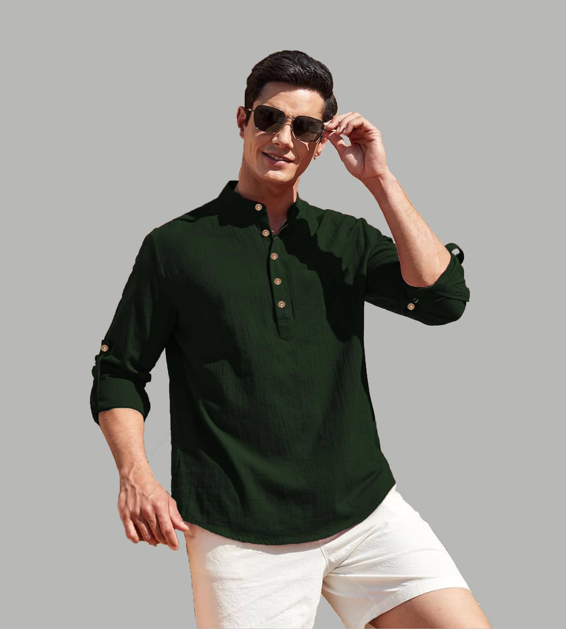     			UNI VIBE Green Cotton Blend Men's Regular Kurta ( Pack of 1 )
