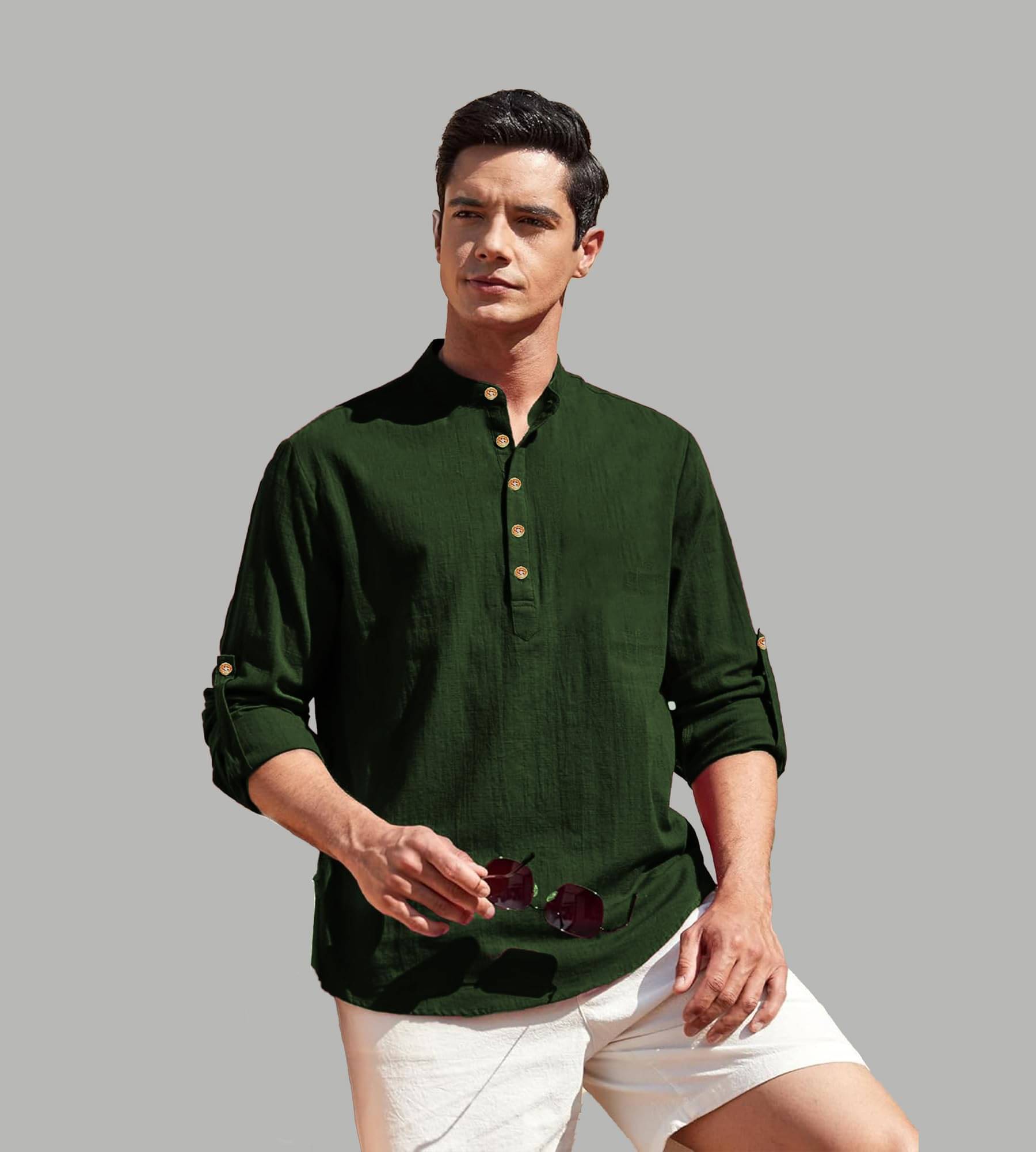UNI VIBE Green Cotton Blend Men's Shirt Style Kurta ( Pack of 1 ) UNI VIBE Green Cotton Blend Men's Shirt Style Kurta ( Pack of 1 )