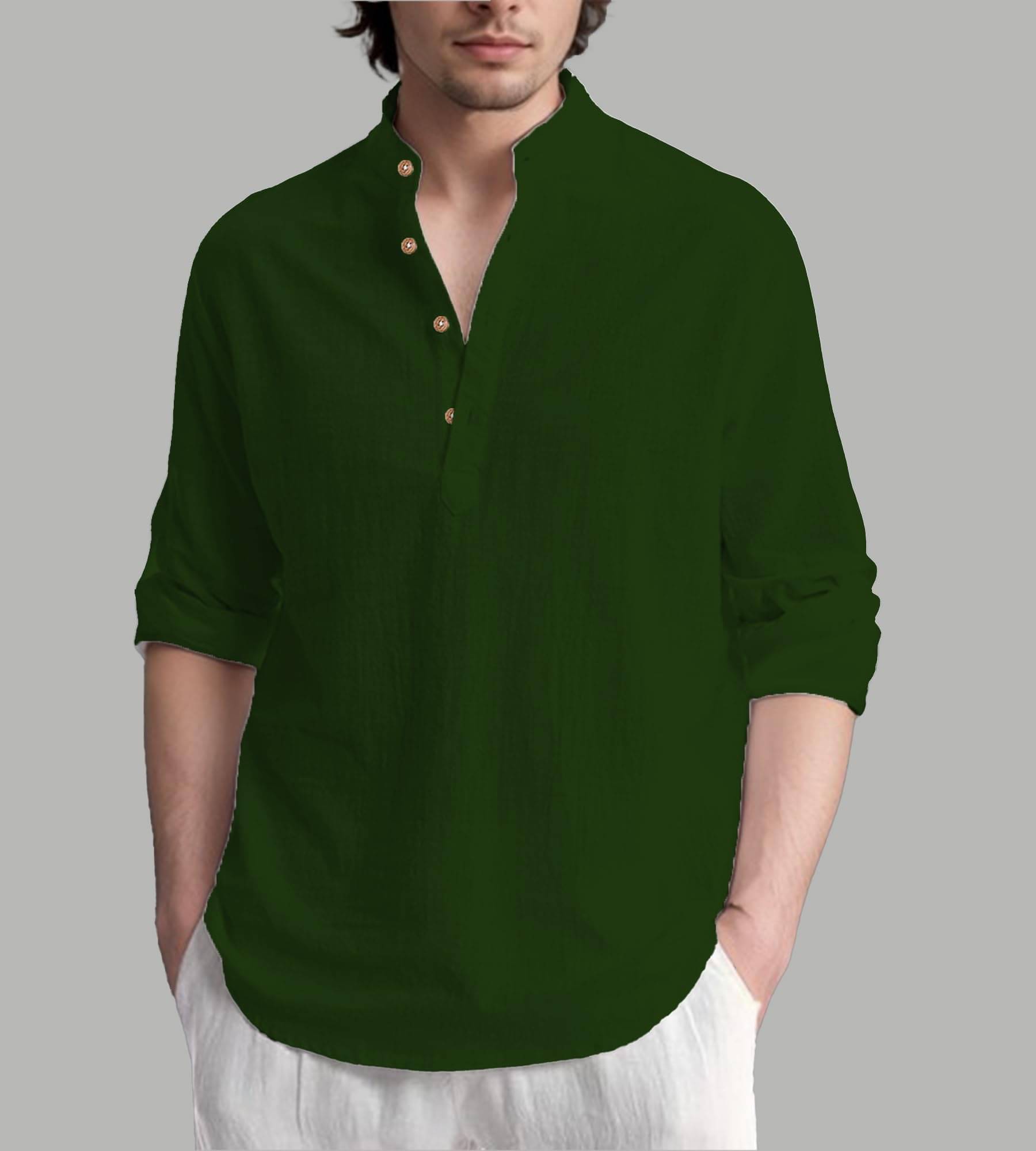     			UNI VIBE Green Cotton Blend Men's Shirt Style Kurta ( Pack of 1 )