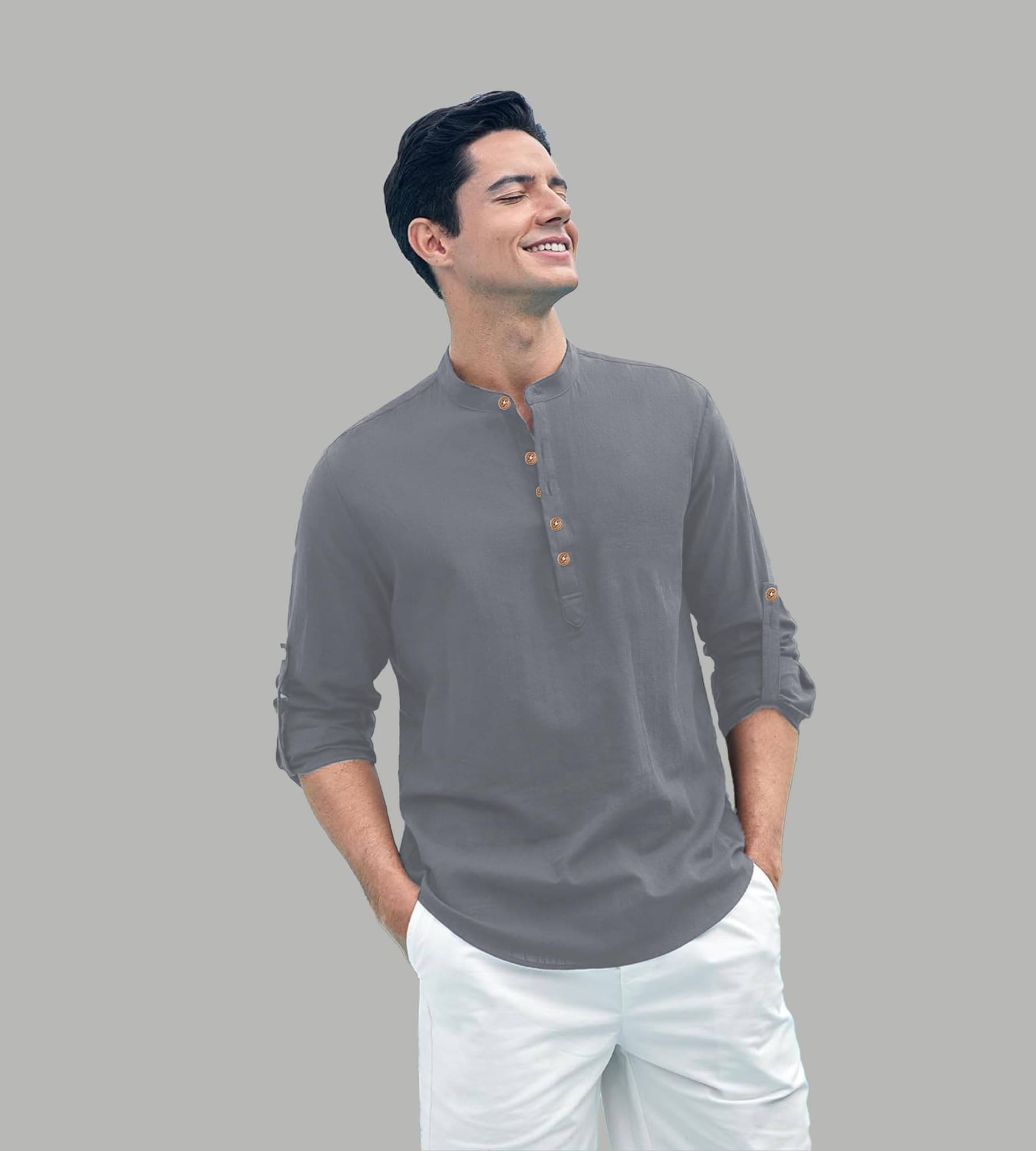 UNI VIBE Grey Cotton Blend Men's Shirt Style Kurta ( Pack of 1 ) UNI VIBE Grey Cotton Blend Men's Shirt Style Kurta ( Pack of 1 )
