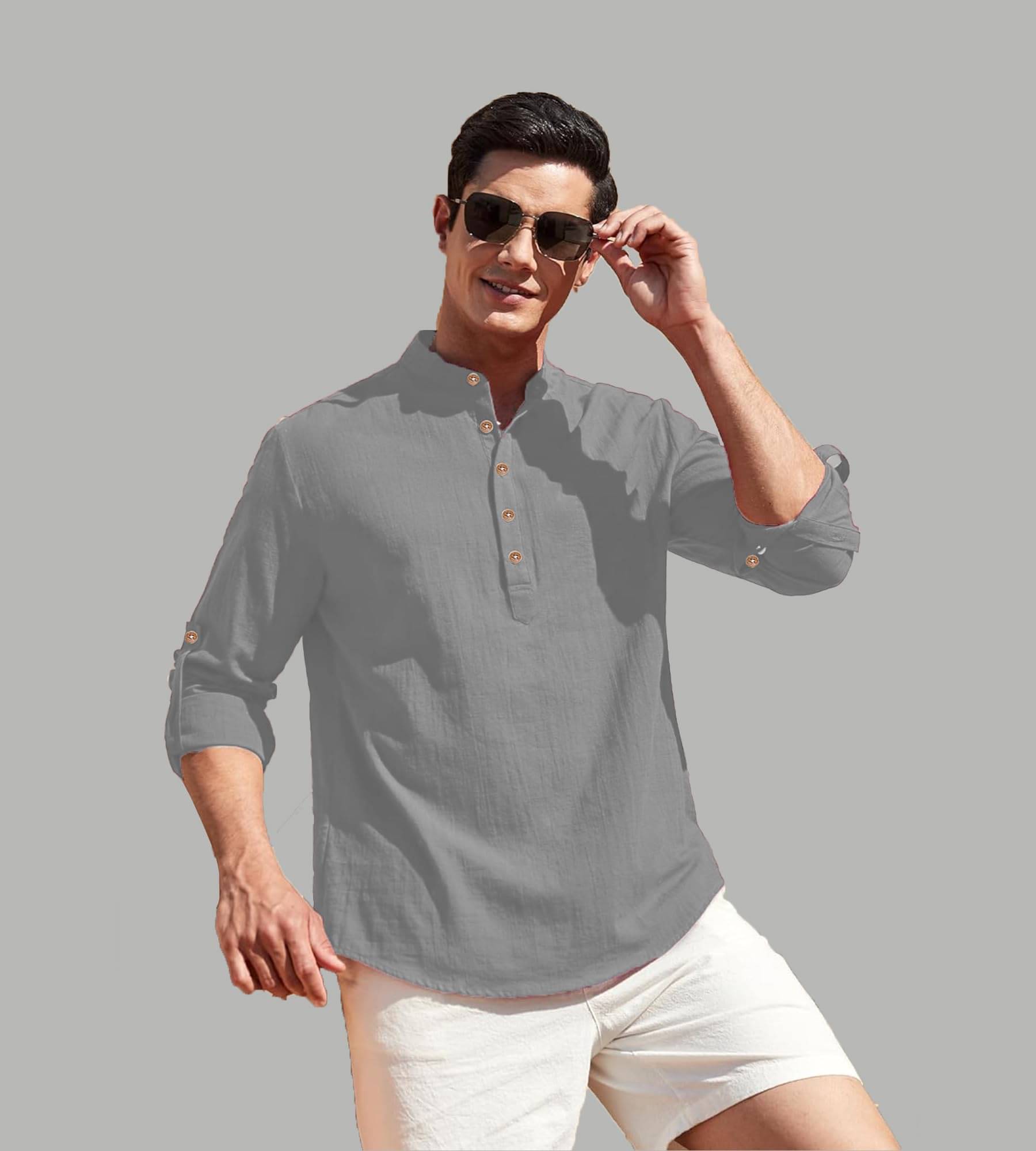UNI VIBE Grey Cotton Blend Men's Shirt Style Kurta ( Pack of 1 )     			UNI VIBE Grey Cotton Blend Men's Shirt Style Kurta ( Pack of 1 )