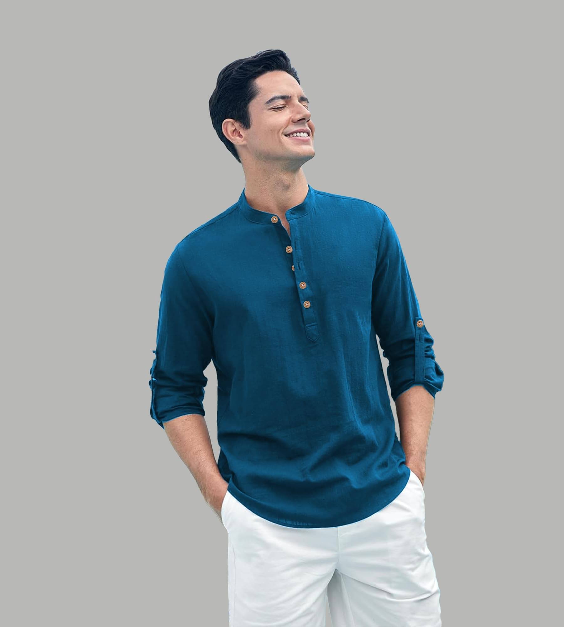 UNI VIBE Indigo Cotton Blend Men's Shirt Style Kurta ( Pack of 1 ) UNI VIBE Indigo Cotton Blend Men's Shirt Style Kurta ( Pack of 1 )