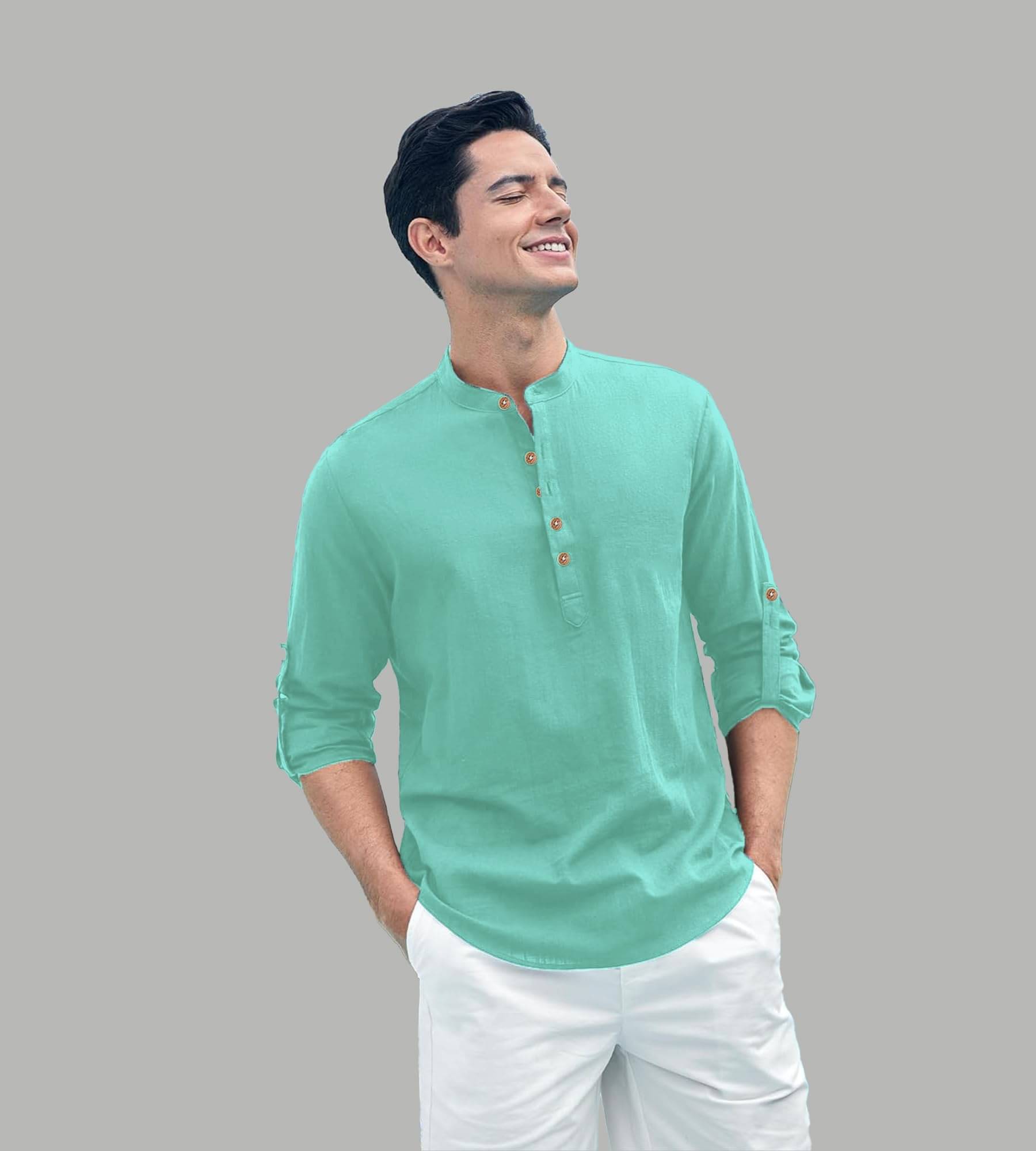 UNI VIBE Light Blue Cotton Blend Men's Shirt Style Kurta ( Pack of 1 ) UNI VIBE Light Blue Cotton Blend Men's Shirt Style Kurta ( Pack of 1 )