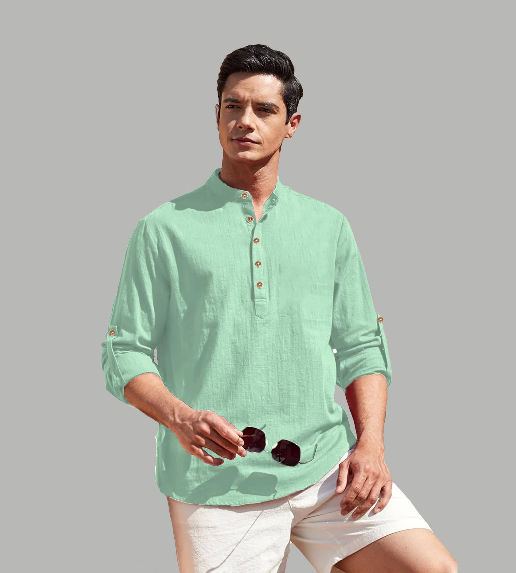     			UNI VIBE Light Blue Cotton Blend Men's Shirt Style Kurta ( Pack of 1 )