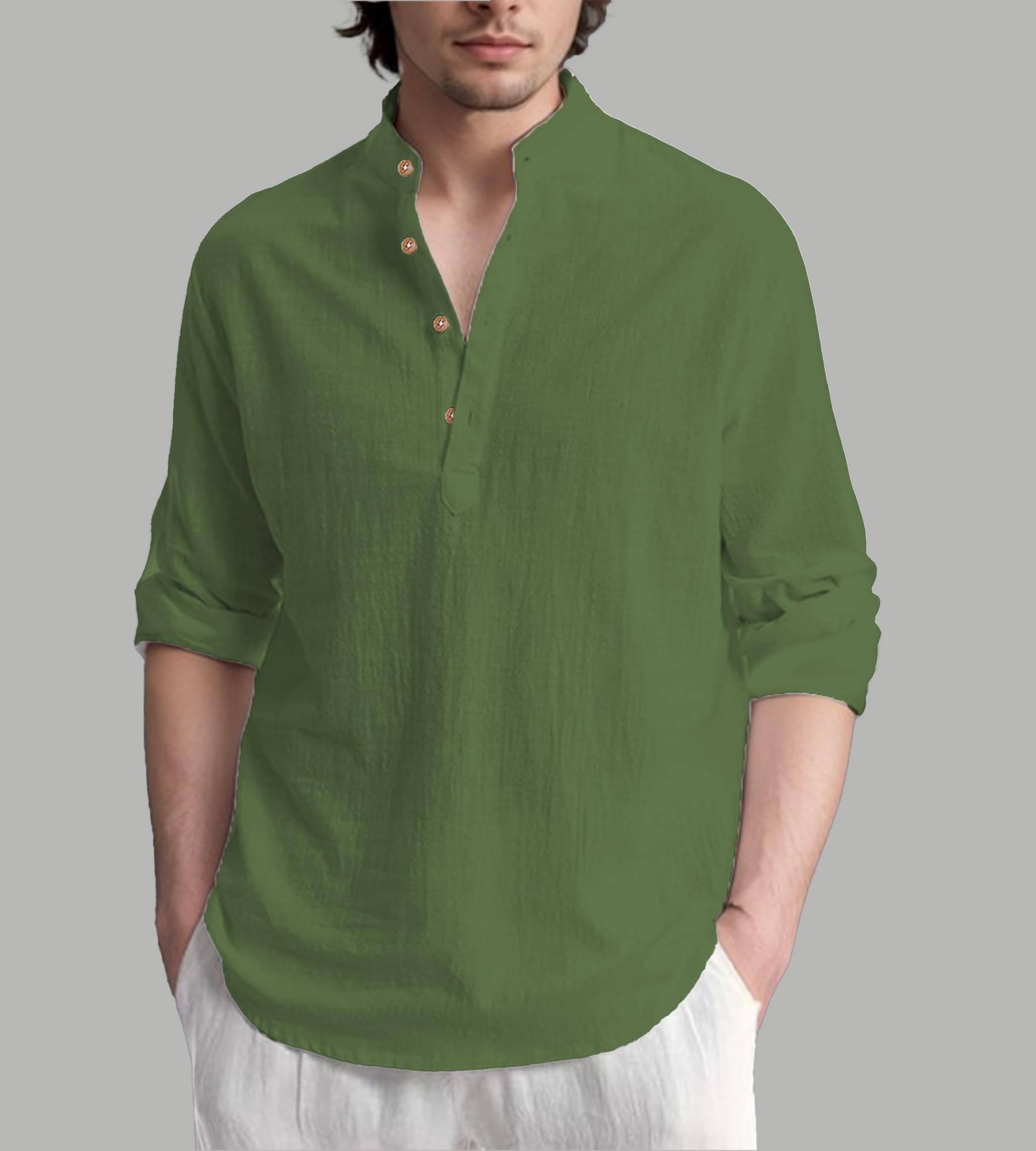 UNI VIBE Light Green Cotton Blend Men's Shirt Style Kurta ( Pack of 1 )     			UNI VIBE Light Green Cotton Blend Men's Shirt Style Kurta ( Pack of 1 )
