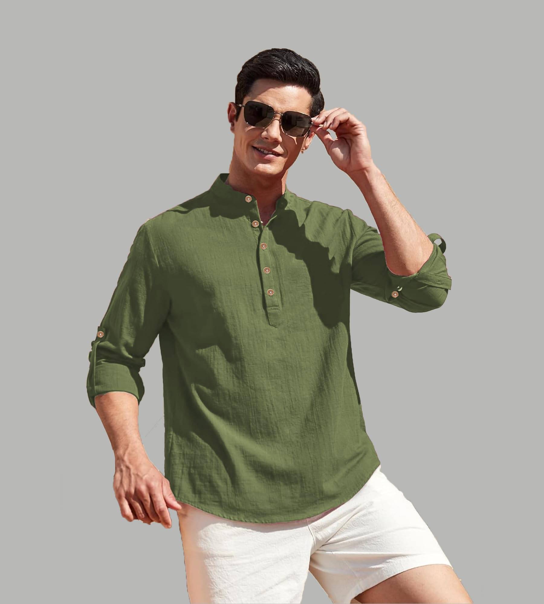 UNI VIBE Light Green Cotton Blend Men's Shirt Style Kurta ( Pack of 1 ) UNI VIBE Light Green Cotton Blend Men's Shirt Style Kurta ( Pack of 1 )