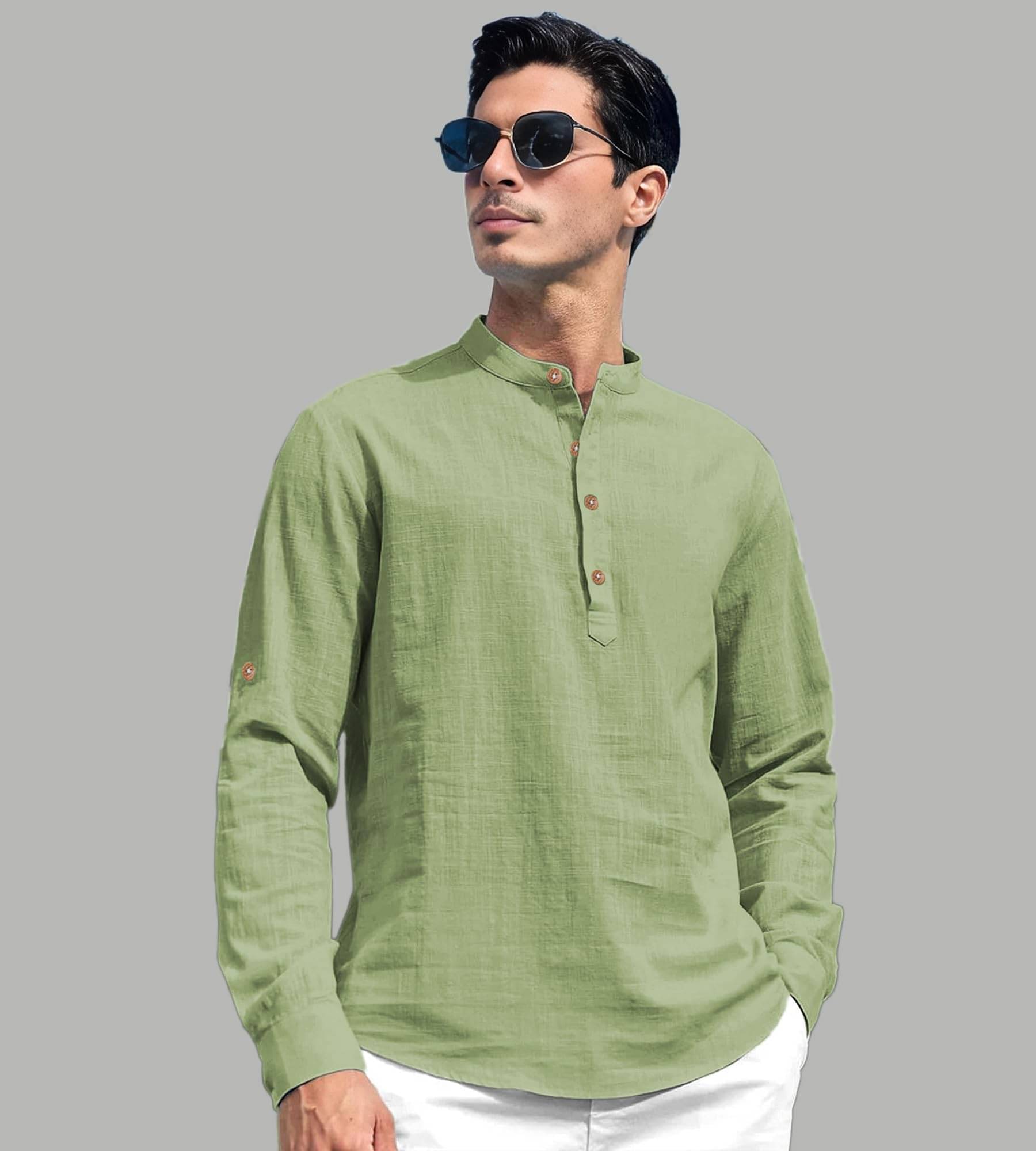    			UNI VIBE Light Green Cotton Blend Men's Regular Kurta ( Pack of 1 )