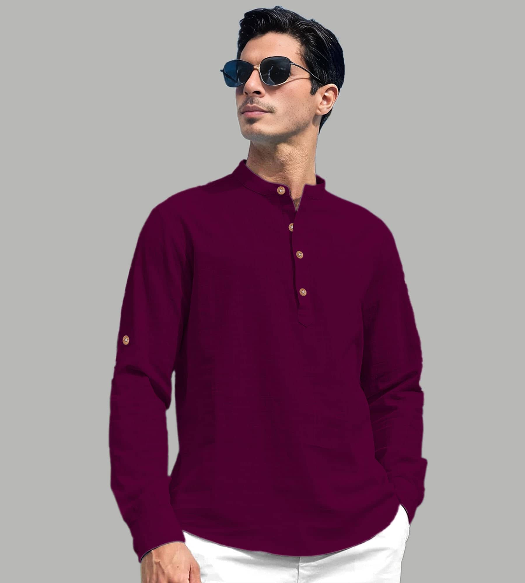 UNI VIBE Cotton Blend Plain Shirt Style Kurta For Men ( Magenta ) - Kurtas & Kurta Sets | Buy online on ZillyBuy
