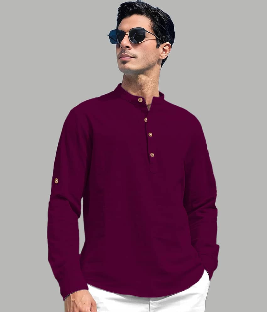 UNI VIBE Cotton Blend Plain Shirt Style Kurta For Men ( Magenta ) - Kurtas & Kurta Sets | Buy online on ZillyBuy