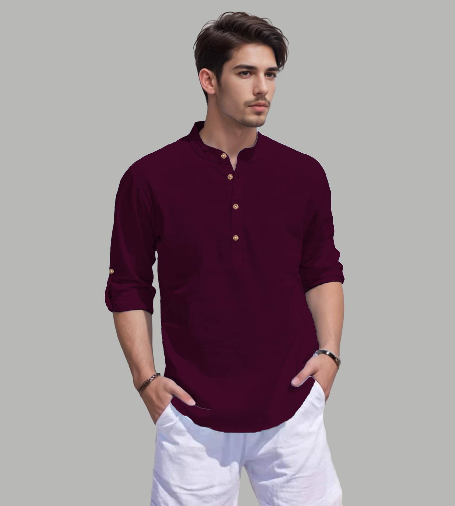 UNI VIBE Magenta Cotton Blend Men's Shirt Style Kurta ( Pack of 1 )     			UNI VIBE Magenta Cotton Blend Men's Shirt Style Kurta ( Pack of 1 )