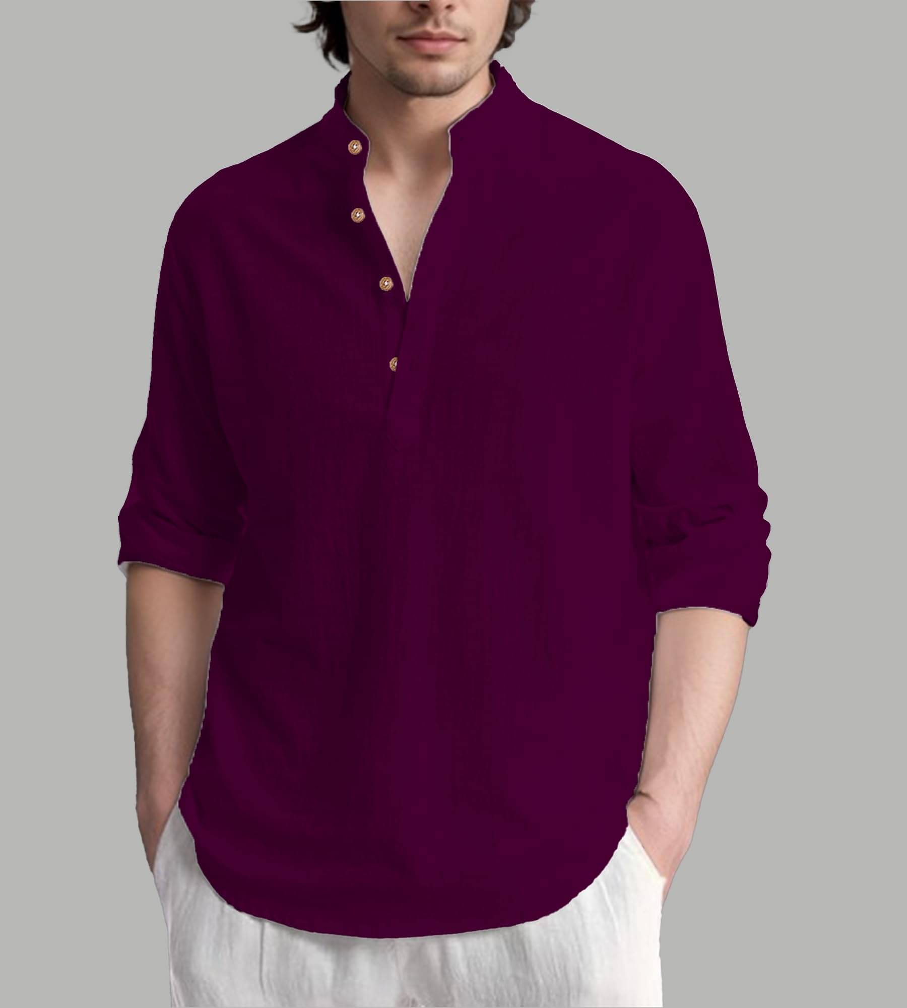     			UNI VIBE Magenta Cotton Blend Men's Shirt Style Kurta ( Pack of 1 )
