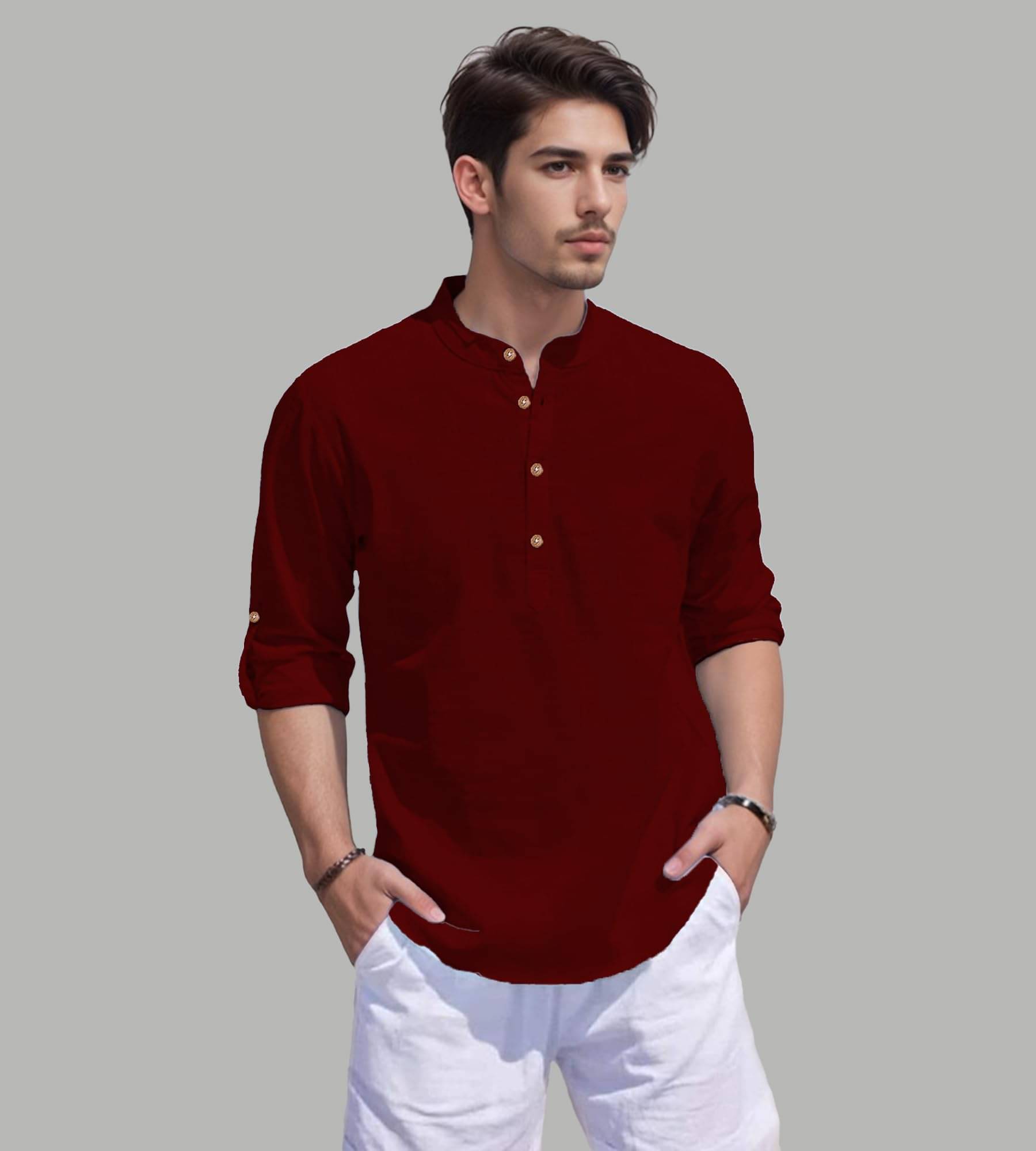 UNI VIBE Maroon Cotton Blend Men's Shirt Style Kurta ( Pack of 1 )     			UNI VIBE Maroon Cotton Blend Men's Shirt Style Kurta ( Pack of 1 )