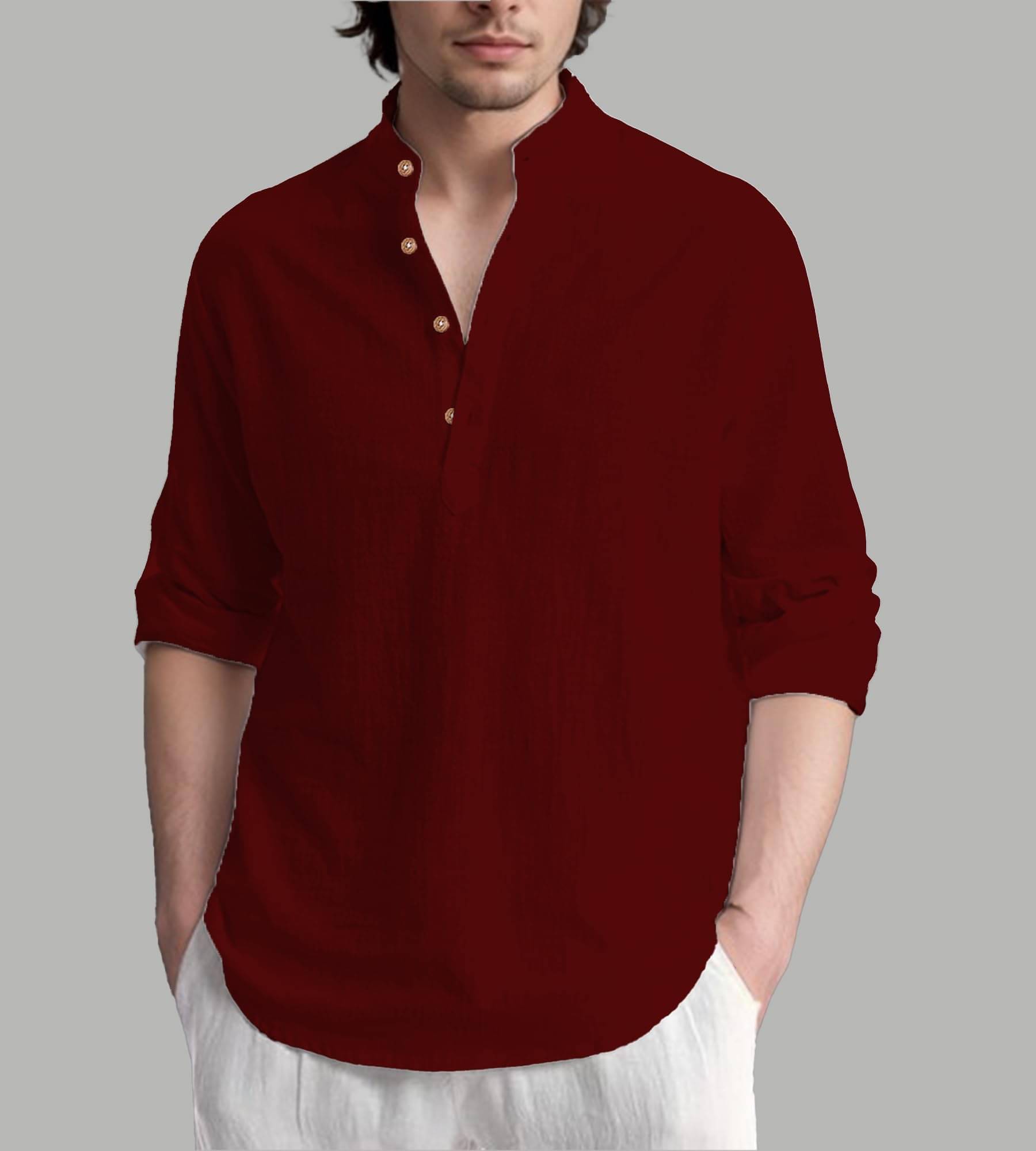     			UNI VIBE Maroon Cotton Blend Men's Shirt Style Kurta ( Pack of 1 )