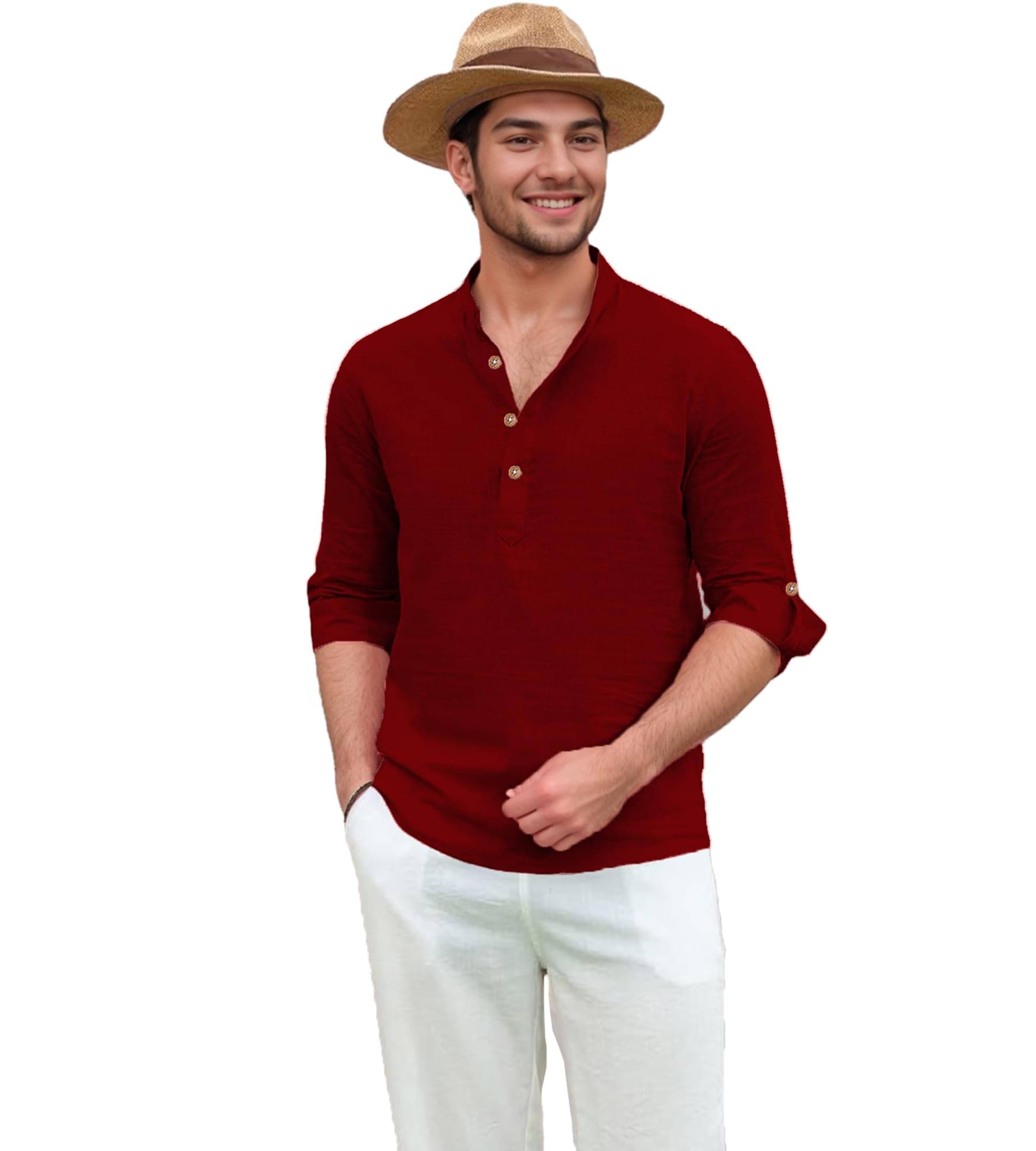     			UNI VIBE Maroon Cotton Blend Men's Shirt Style Kurta ( Pack of 1 )
