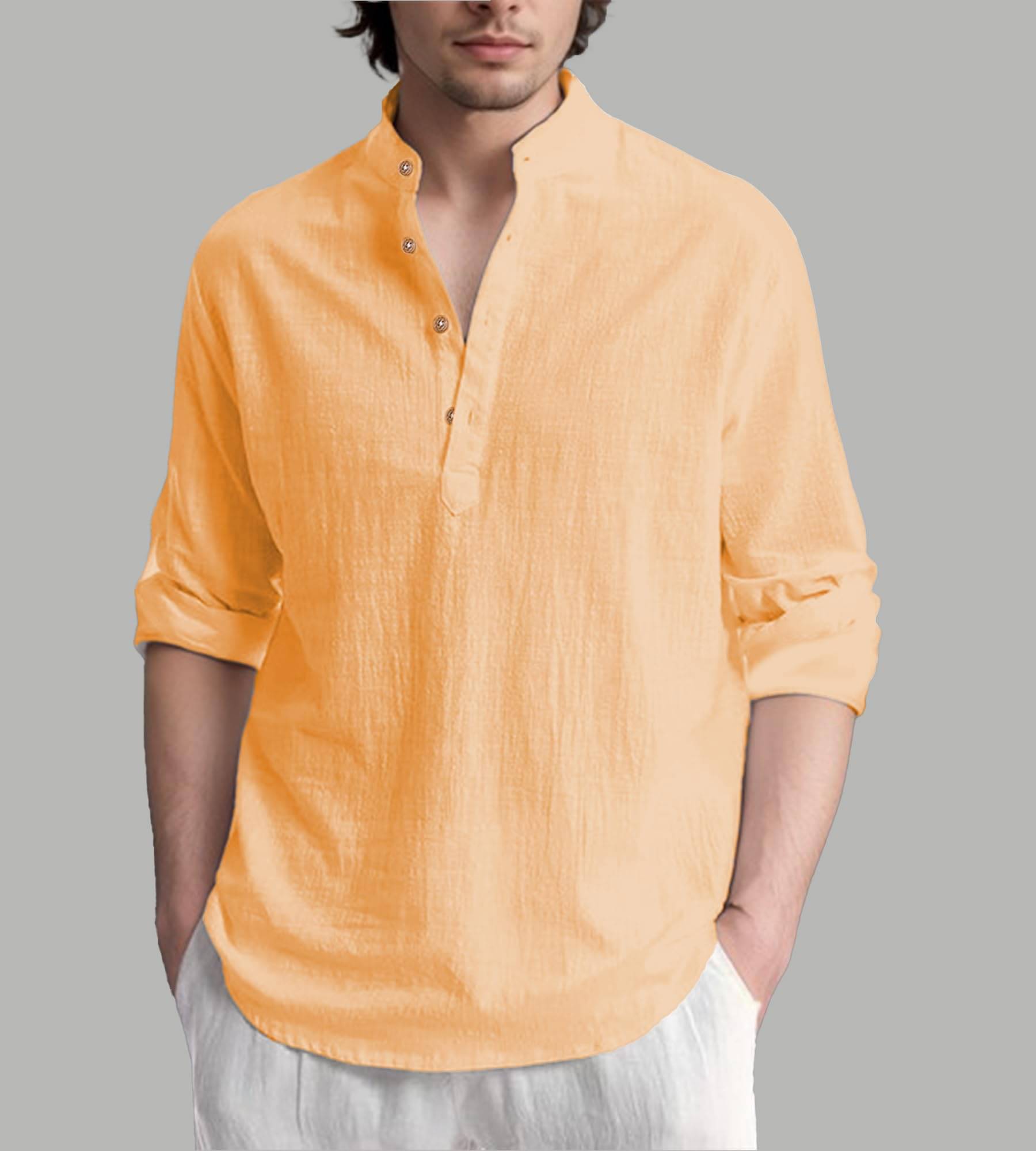 UNI VIBE Orange Cotton Blend Men's Shirt Style Kurta ( Pack of 1 ) UNI VIBE Orange Cotton Blend Men's Shirt Style Kurta ( Pack of 1 )