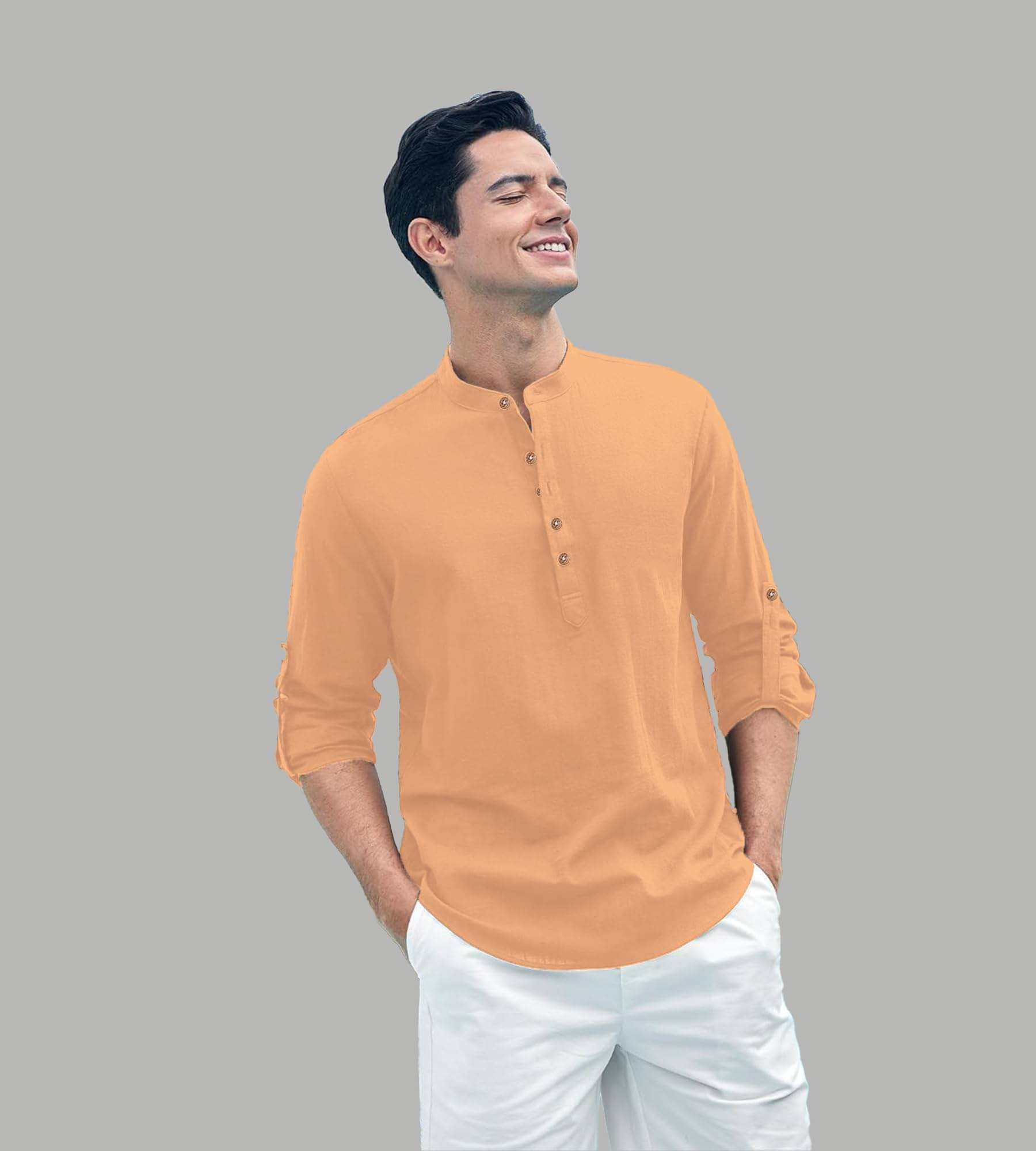 UNI VIBE Orange Cotton Blend Men's Shirt Style Kurta ( Pack of 1 ) UNI VIBE Orange Cotton Blend Men's Shirt Style Kurta ( Pack of 1 )