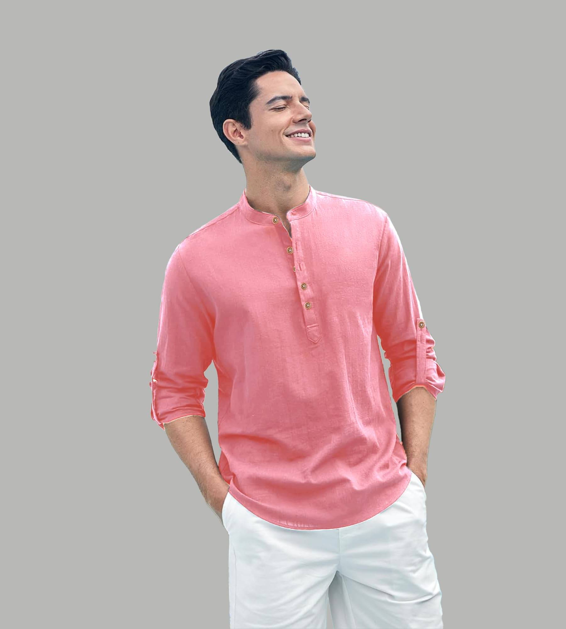 UNI VIBE Peach Cotton Blend Men's Shirt Style Kurta ( Pack of 1 )     			UNI VIBE Peach Cotton Blend Men's Shirt Style Kurta ( Pack of 1 )
